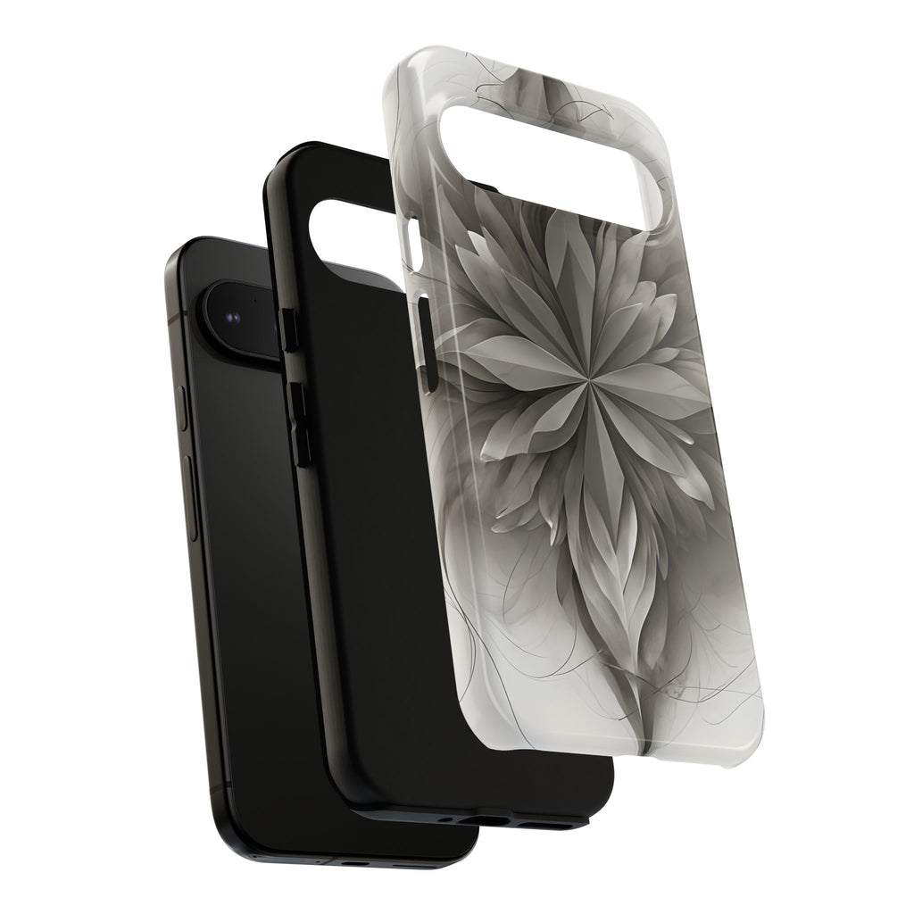 Silver Lotus - Elegant Monochrome Floral Google Pixel 9 Pro XL Tough Phone Case - Modern Lotus Design