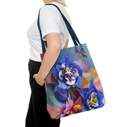 Blue Columbine Carnivale Tote (16x16 & 18x18)- Bold Abstract Florals with Navy Handles, Eco-Friendly Canvas Caryall
