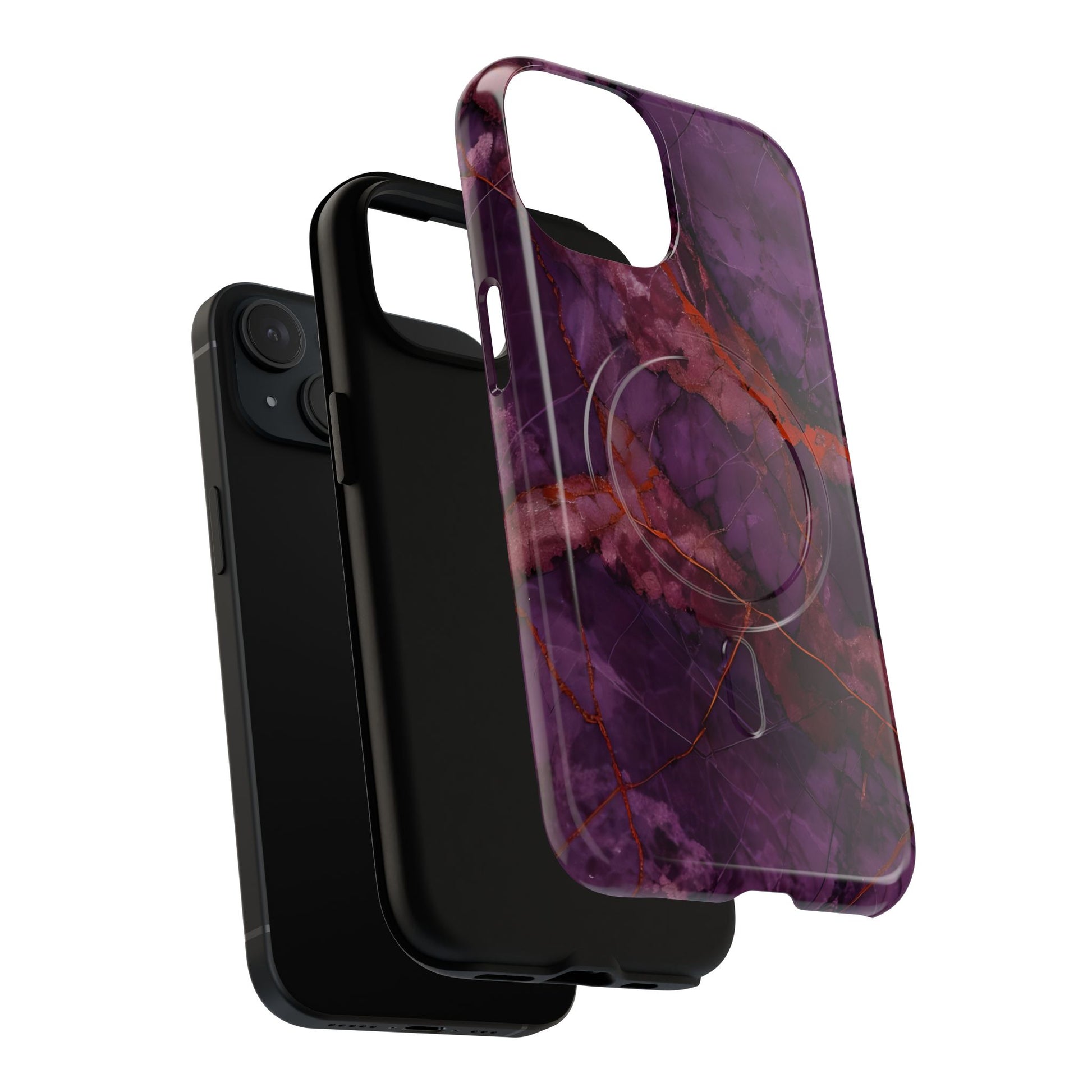 Amethyst Current - Kaleidoscope Collection Artistic Floral Burst - iPhone 15 MagSafe Phone Case - Bold Purple Symmetrical Design