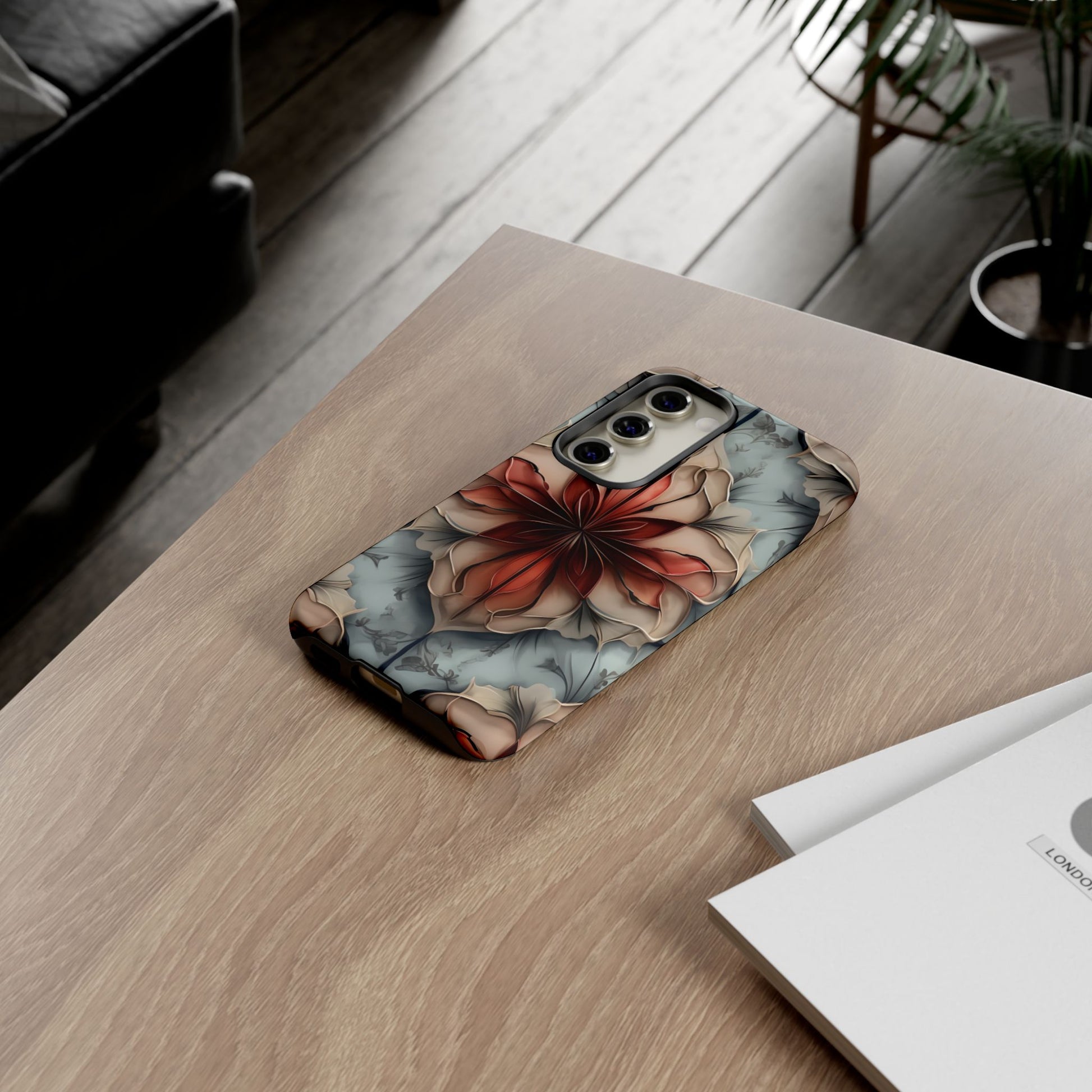 Ember Bloom - Kaleidoscope Collection Artistic Floral - Samsung Galaxy S23 Tough Phone Case - Fiery Symmetrical Design