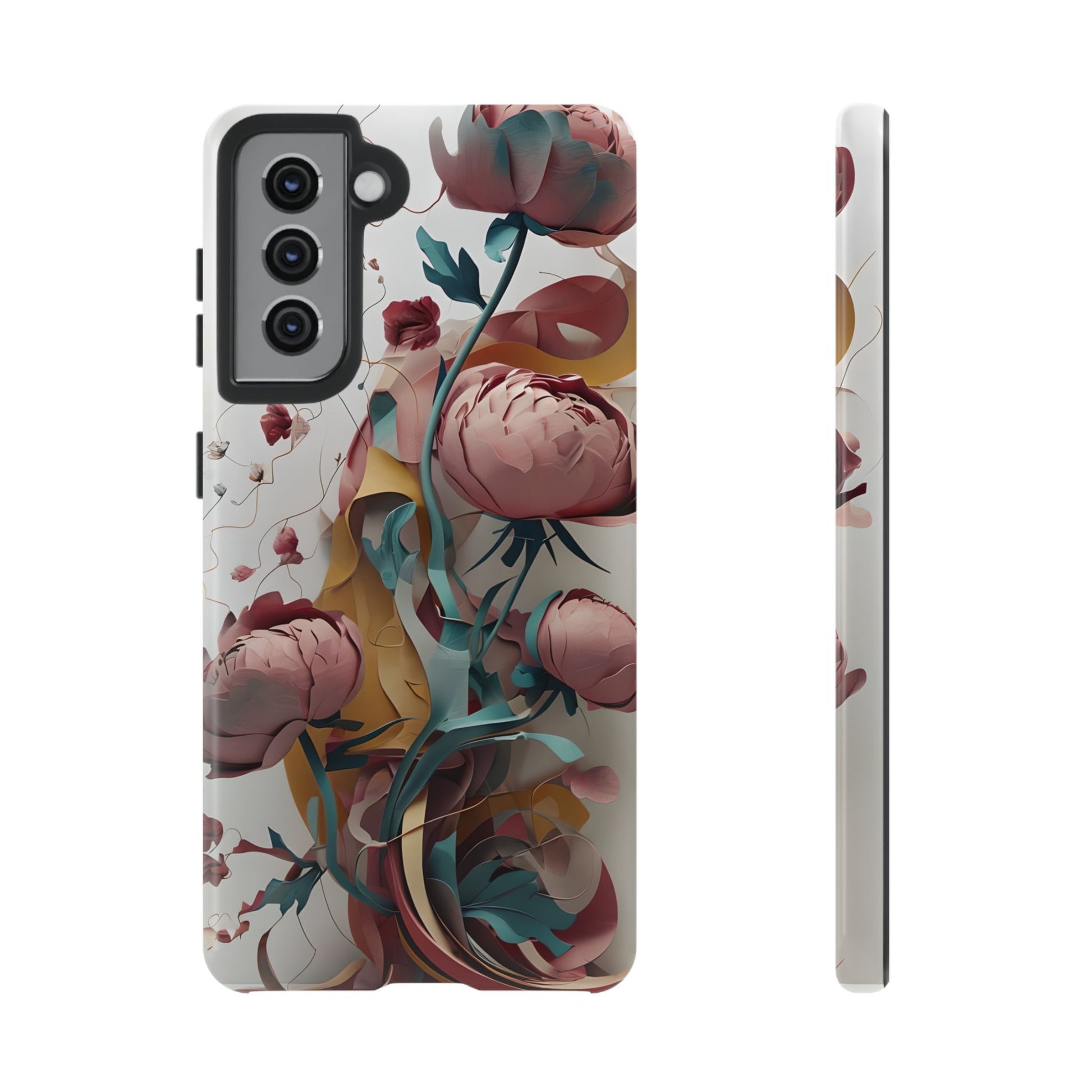 Blushing Peony Veil - Elegant Painterly Floral Samsung Galaxy S21 Tough Phone Case - Soft Blush & Teal Peony Design