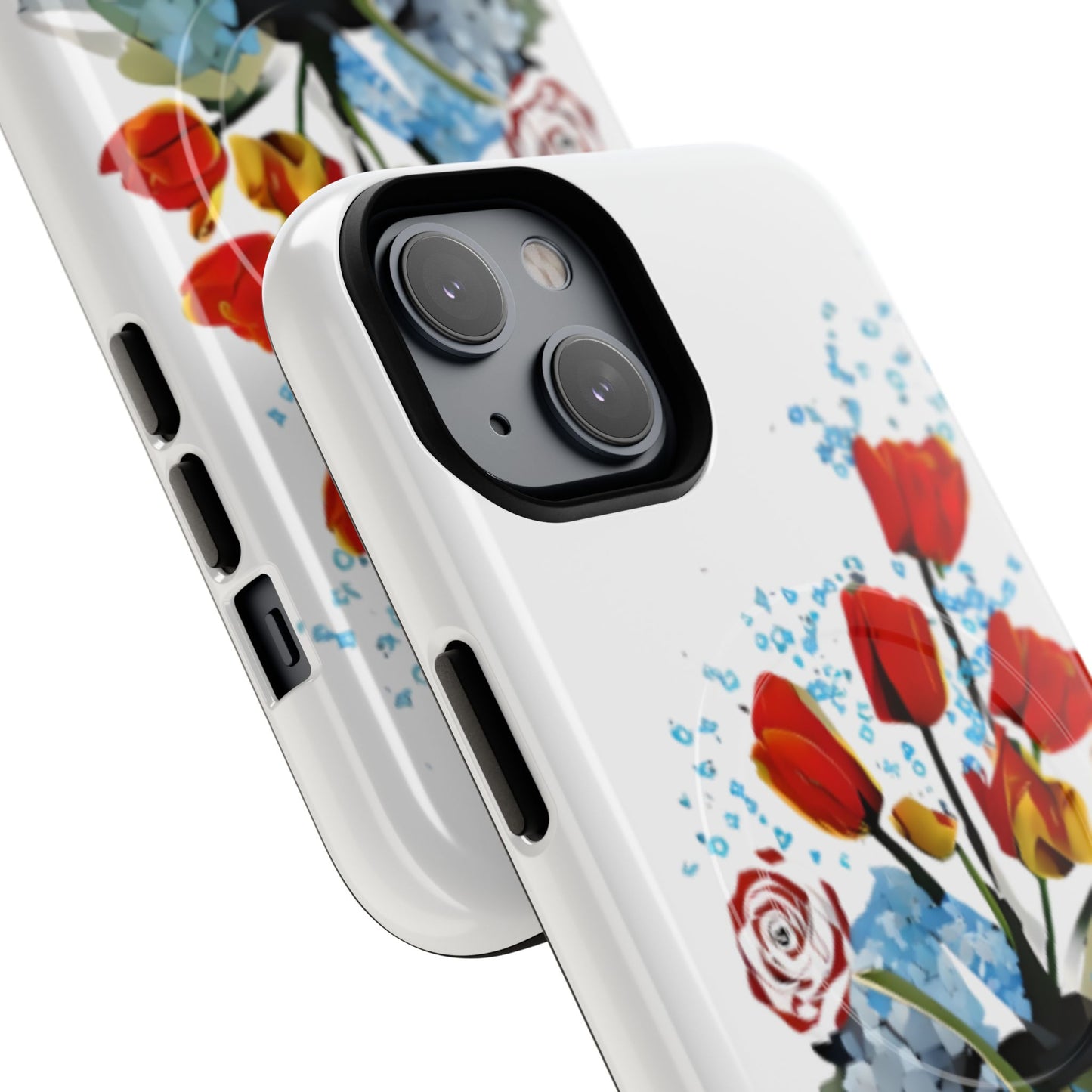 Angled view of Bouquet Brilliance iPhone MagSafe protective phone case
