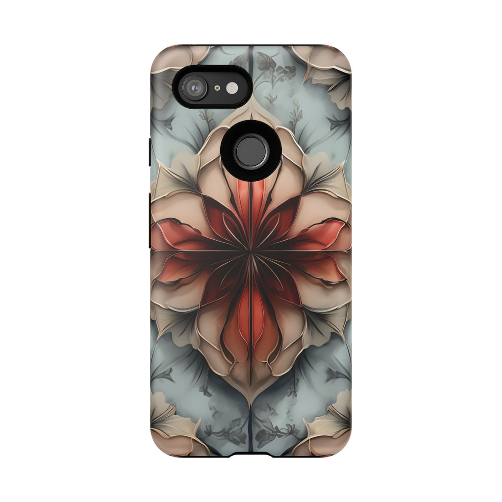Ember Bloom - Kaleidoscope Collection Artistic Floral - Google Pixel 3 Tough Phone Case - Fiery Symmetrical Design
