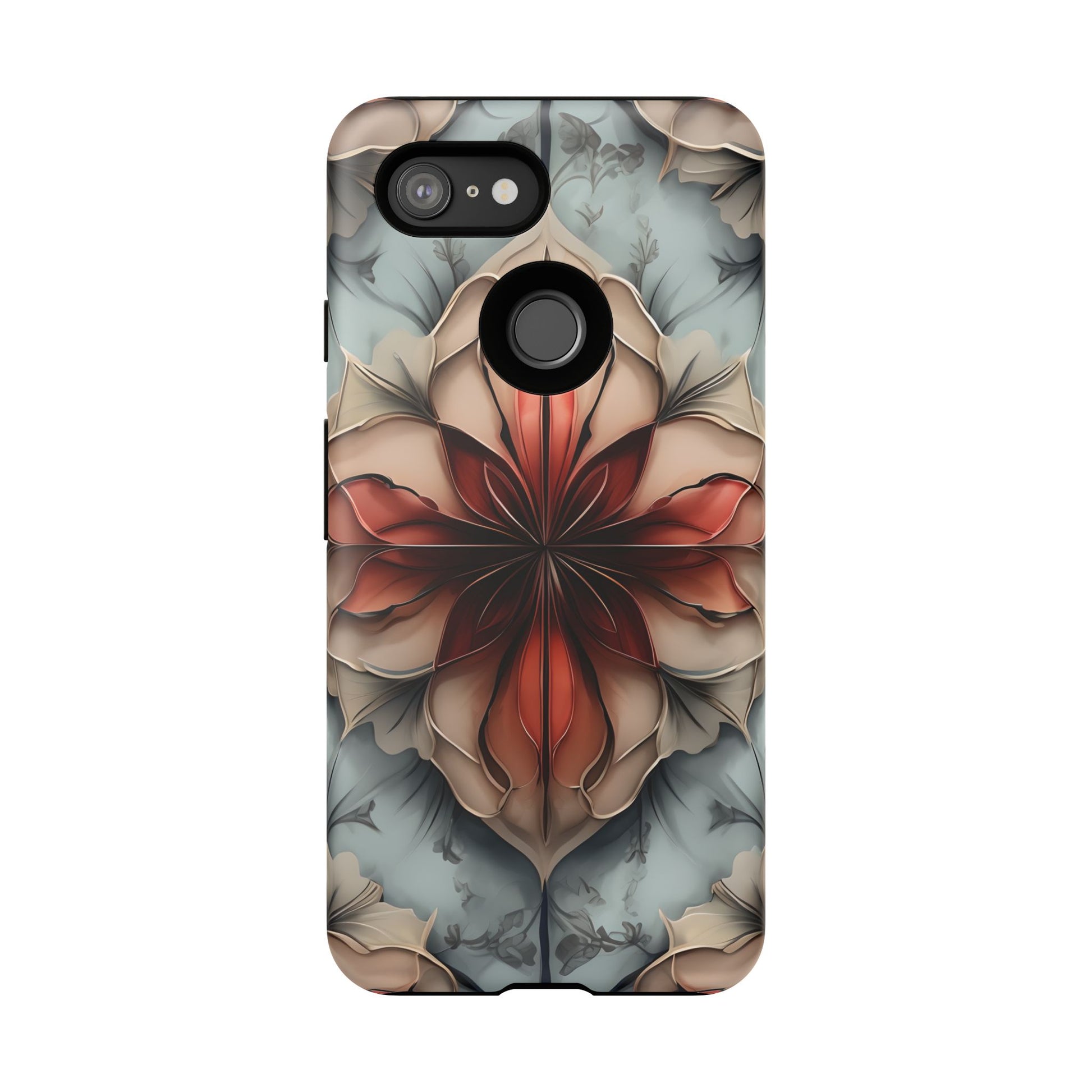 Ember Bloom - Kaleidoscope Collection Artistic Floral - Google Pixel 3 Tough Phone Case - Fiery Symmetrical Design