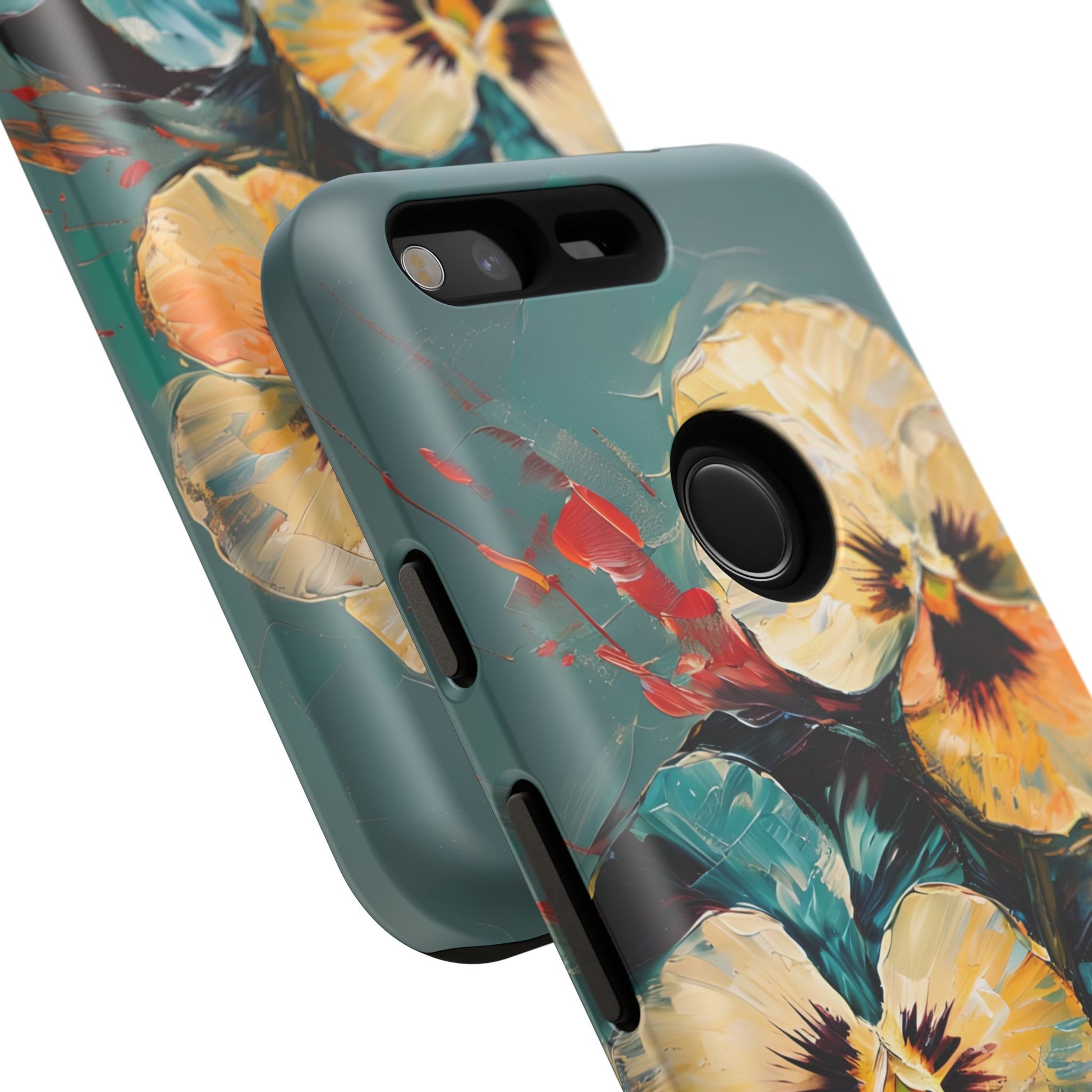 Golden Pansy Cascade Tough Case for Google Pixel - Floral Artistic Shockproof Cover, Elegant Protective Phone Case
