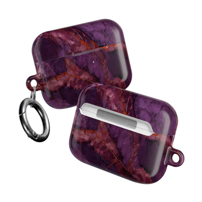Two Amethyst Current AirPods cases angled view showing purple marble artwork on both sides