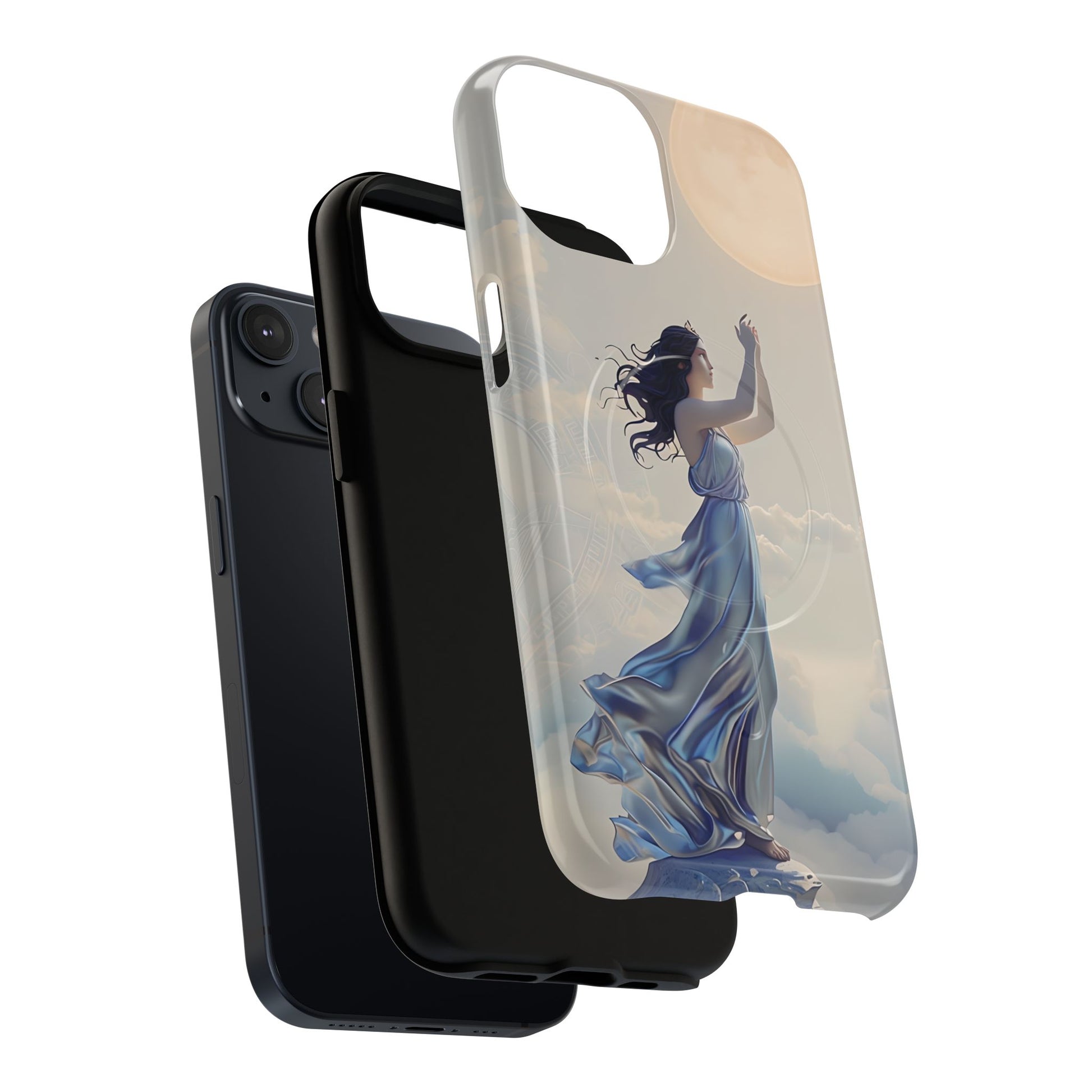 Moonlit Ascend - Ethereal Celestial Art iPhone 14 MagSafe Phone Case -Dreamy Night Sky & Floating Woman Design