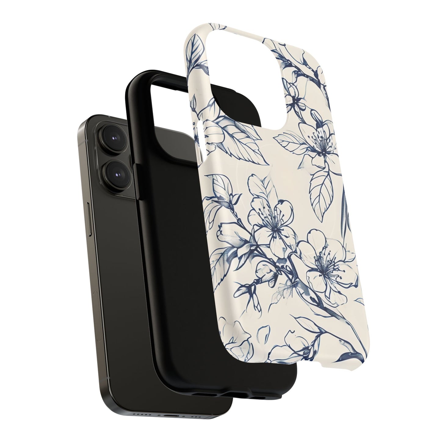 Blossom Sketch - Artistic Blue Floral - iPhone MagSafe Phone Case - Botanical Design