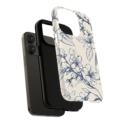 Blossom Sketch - Artistic Blue Floral - iPhone MagSafe Phone Case - Botanical Design