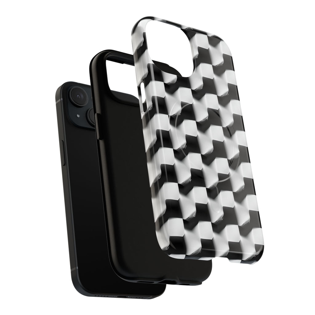 Monochrome Grid - iPhone 15 MagSafe Phone Case - Bold, Modern Black & White Design