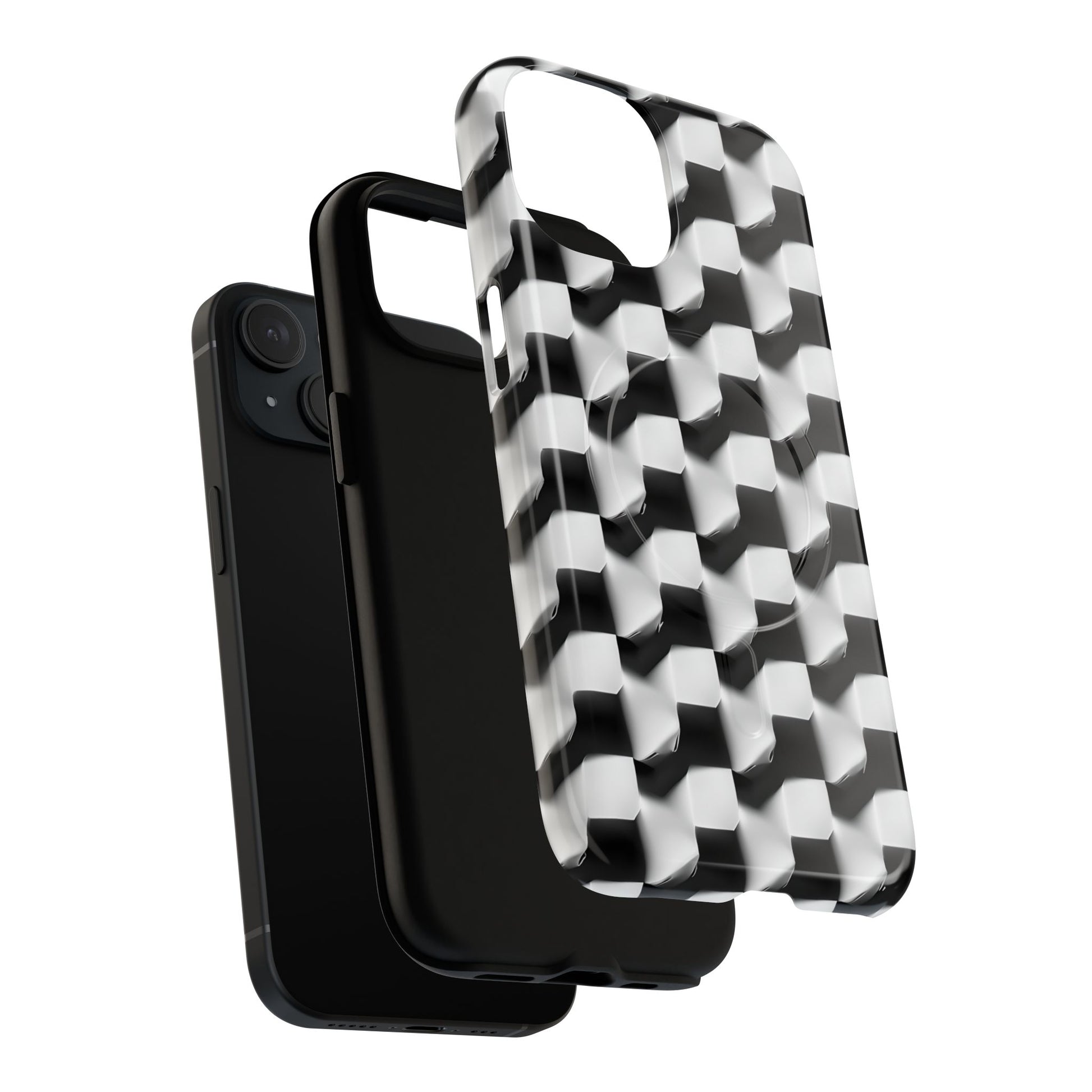 Monochrome Grid - iPhone 15 MagSafe Phone Case - Bold, Modern Black & White Design