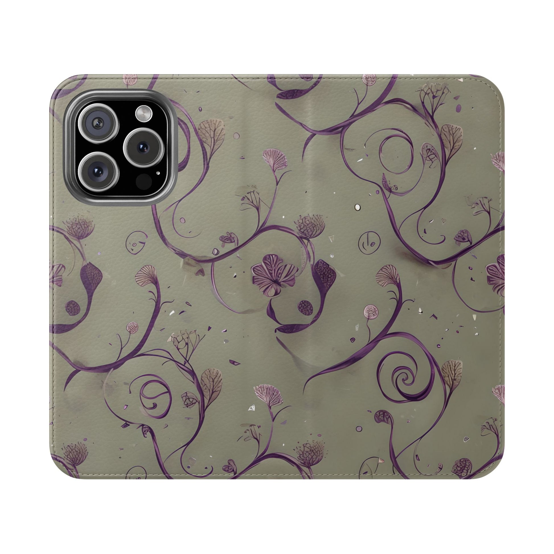 Twilight Thistle Bloom Wallet Phone Case - Elegant Purple Floral Vine Flip Cover for iPhone 16 Pro