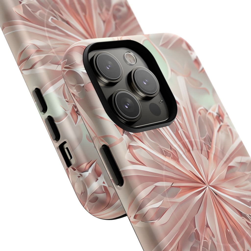 Blush Frost iPhone 14 Pro Max - Kaleidoscope Collection of MagSafe Compatible - Soft Pink Geometric Floral Design