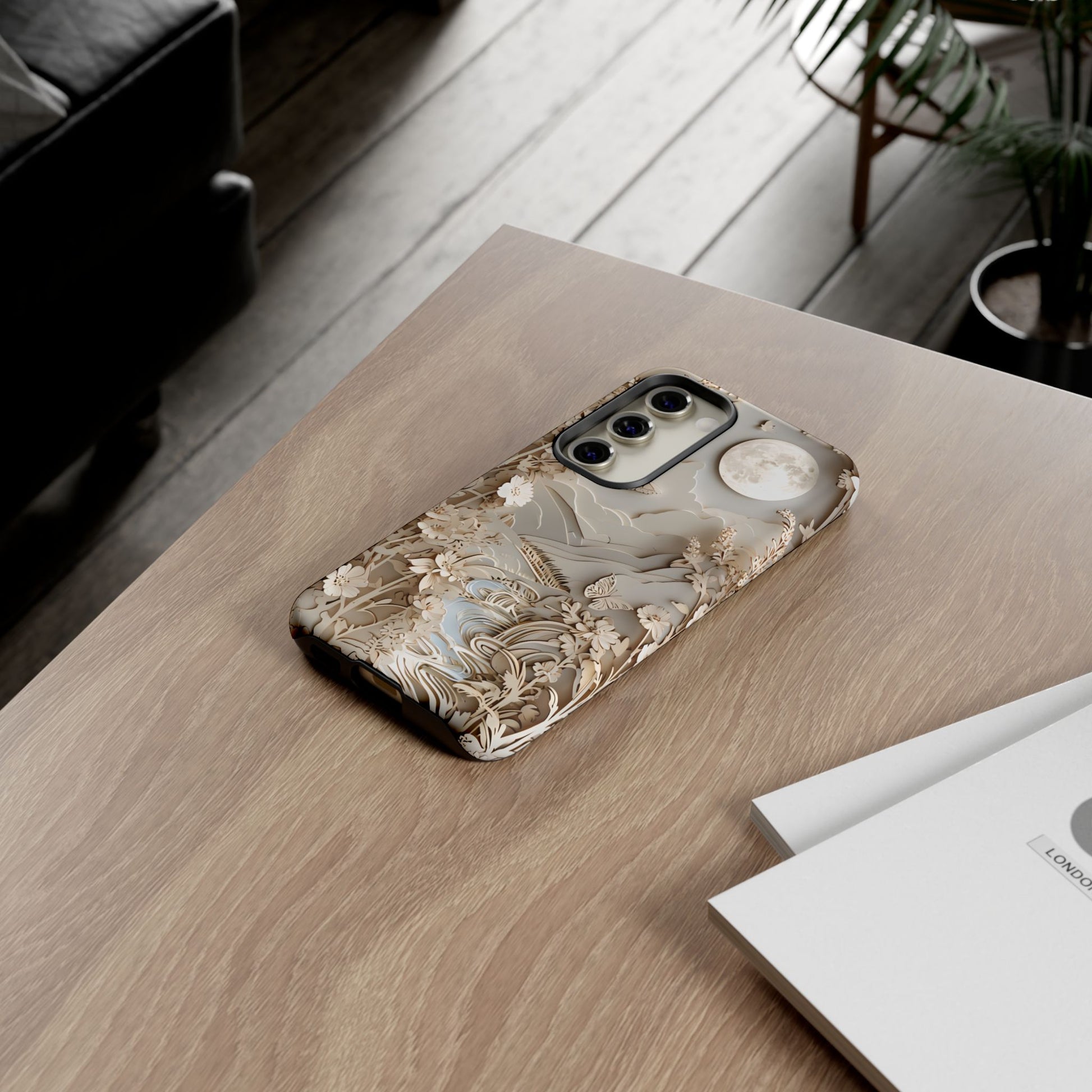 Moonlit Garden - Elegant Neutral Floral Samsung Galaxy S23 Tough Phone Case - Painterly Botanical & Moon Design