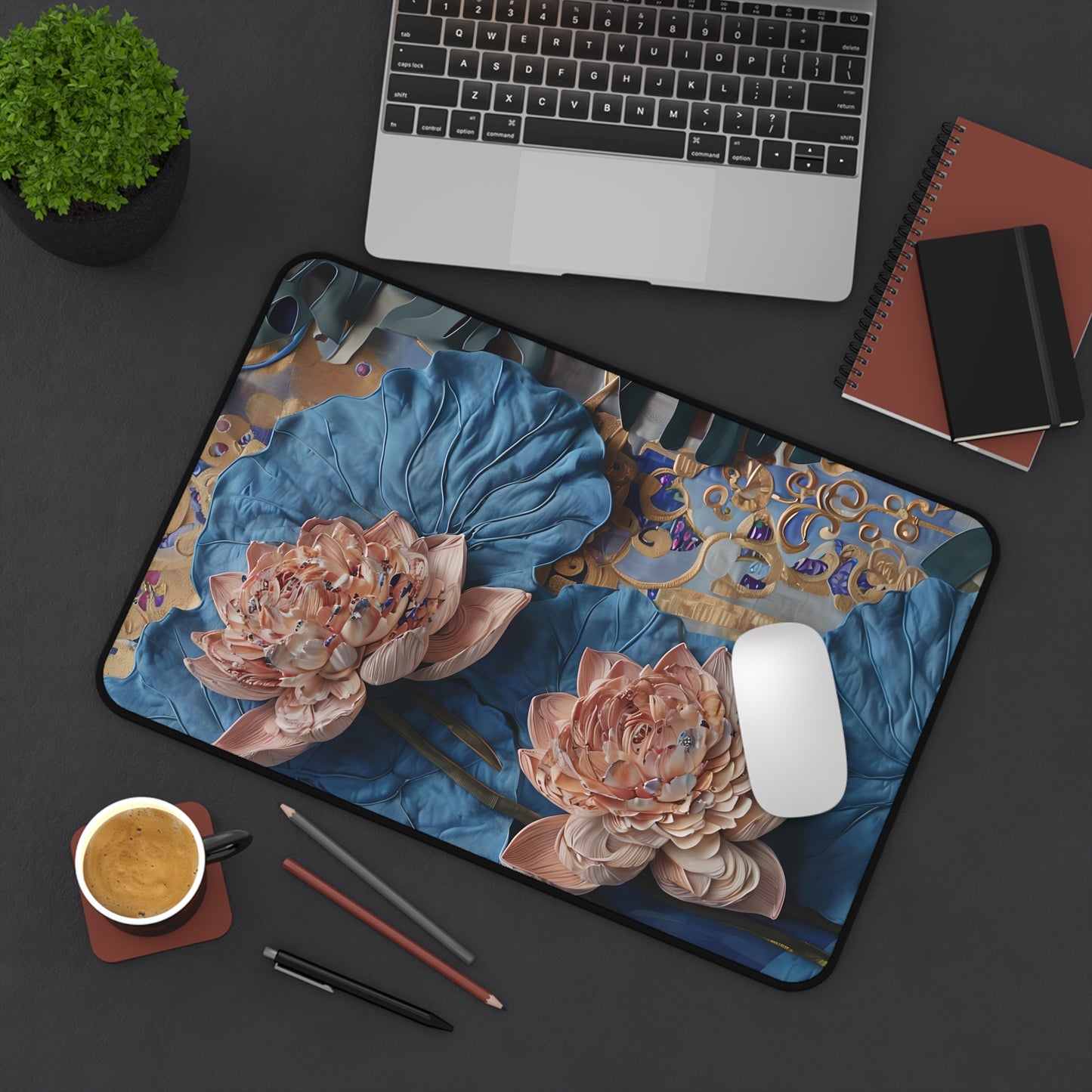 Peony Midnight Tapestry Designer Desk Mat - Premium Office Desk Pad, 3 Sizes Available, Artistic Workspace Protection