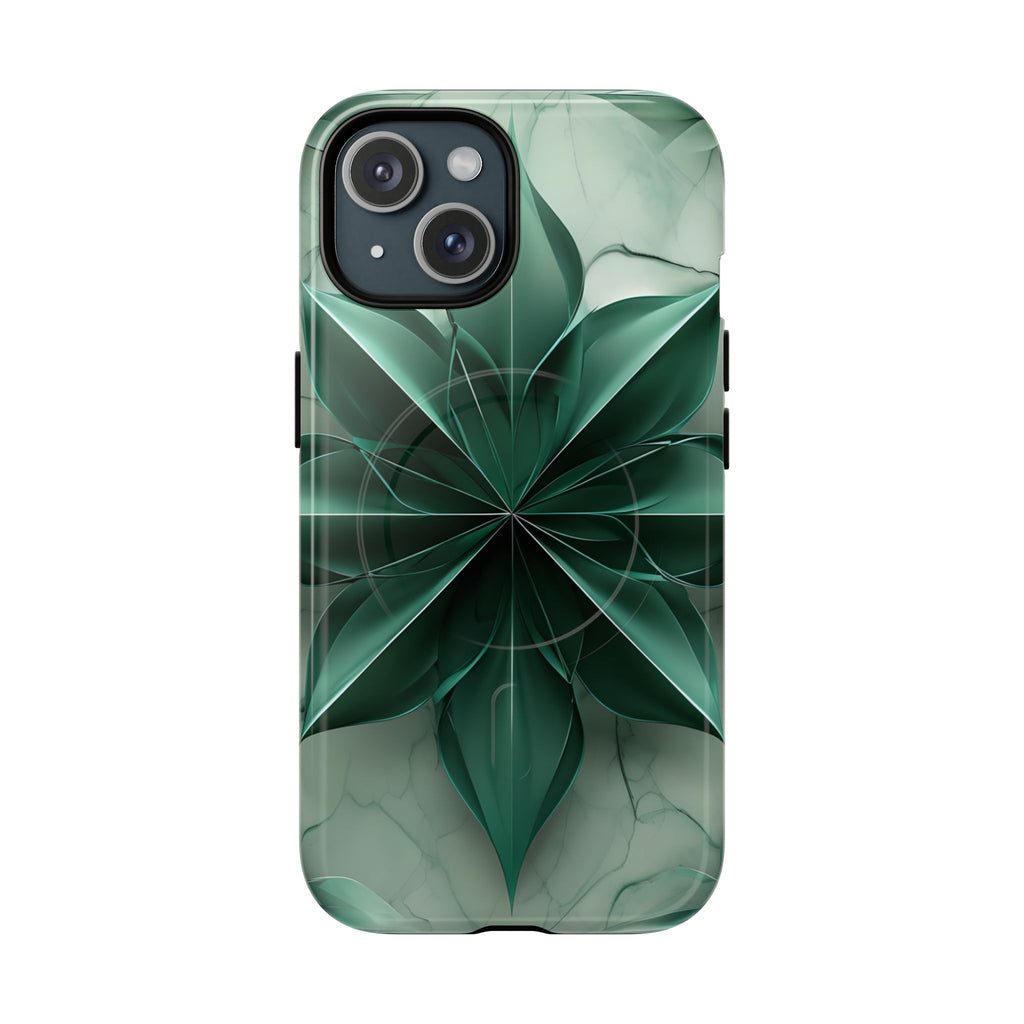Emerald Bloom - iPhone 15 MagSafe Phone Case - Rich Emerald Modern Design
