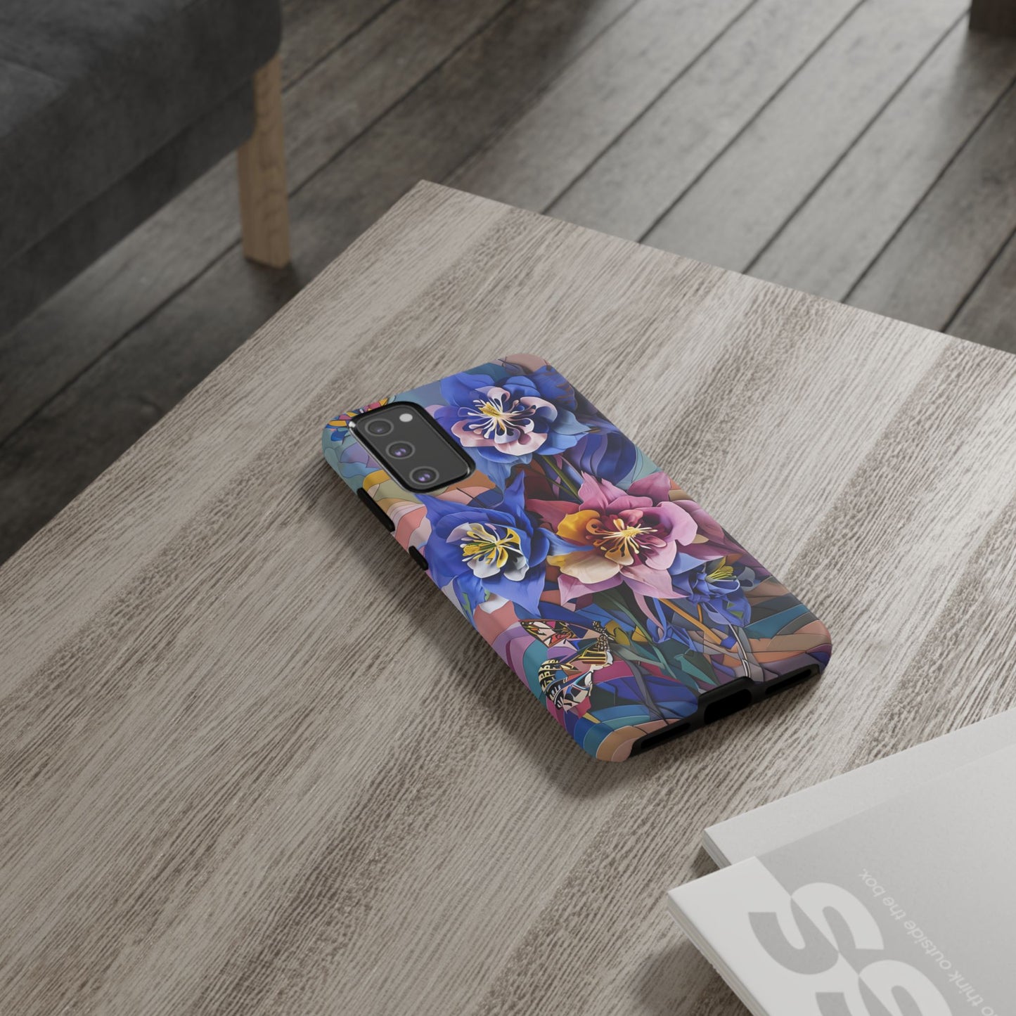 Blue Columbine Carnivale - Artistic Floral & Butterfly Samsung Ultra Tough Phone Case - Vibrant Botanical Design