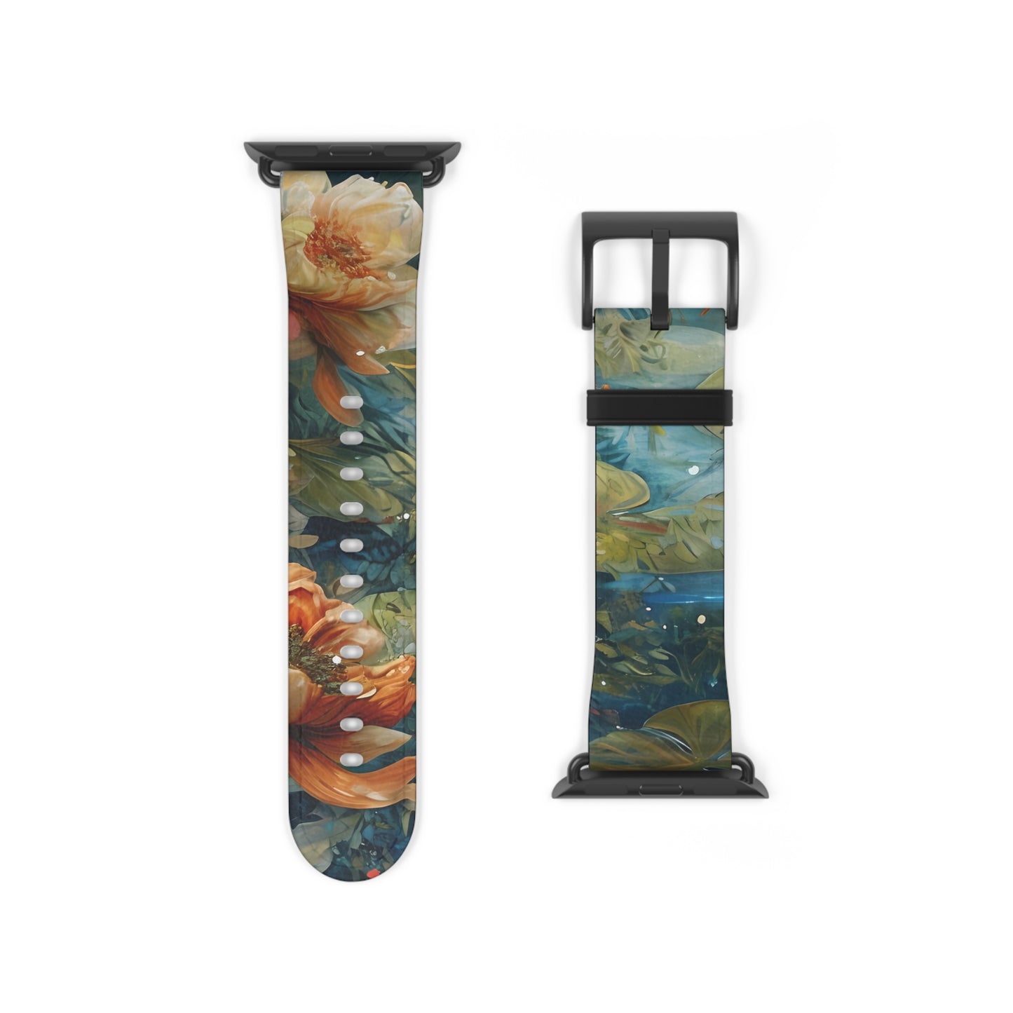 Waterlily Nocturne Apple Watch Band - Nature-Inspired Art Strap, Elegant Mountain Lake Design, Premium Gift for Outdoor Lovers