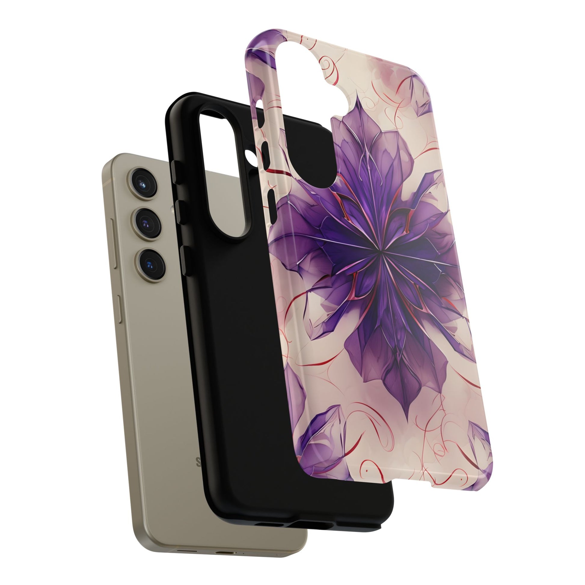 Violet Reverie - Kaleidoscope Collection Artistic Floral Burst - Samsung Galaxy S24 Tough Phone Case - Bold Purple Symmetrical Design