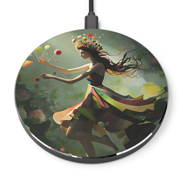 Dancing Wildflower Muse Qi Wireless Charger - 10W Fast Charging Pad for iPhone 15/16 - MagSafe Compatible Whimsical Design