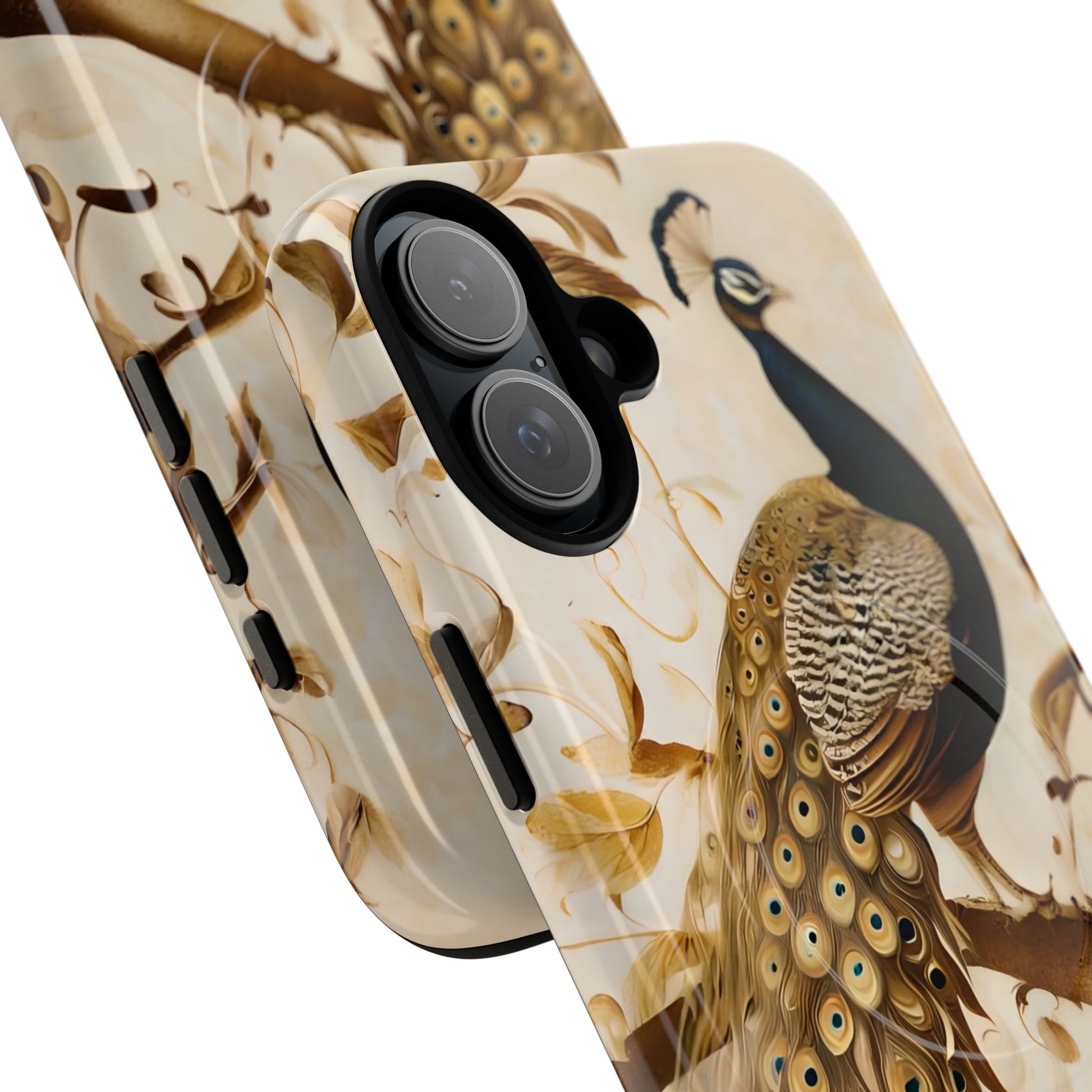 Golden Plumage - Luxe Peacock Art iPhone 16 Plus Phone Case - MagSafe Compatible - Elegant Gold & Cream Design