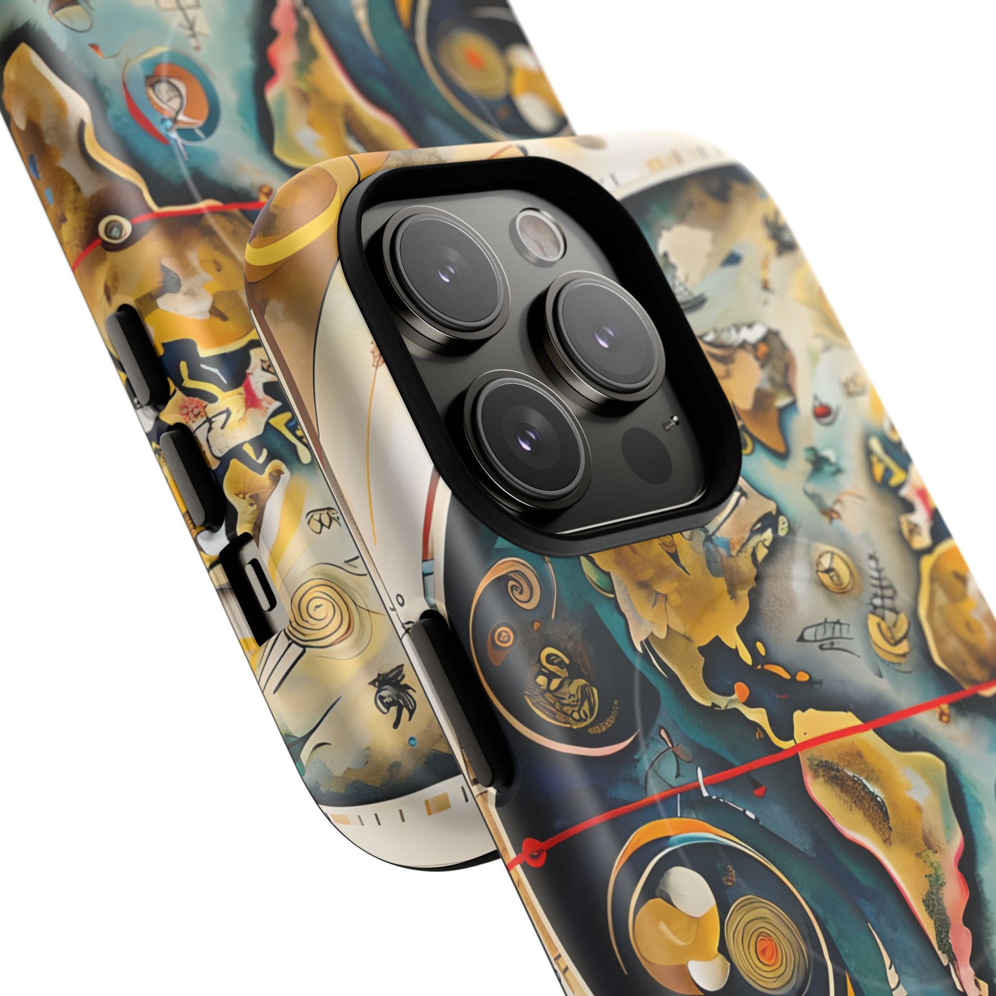 Celestial Map iPhone 14 Pro MagSafe Phone Case -Vintage Nautical World Map, Artistic Blue & Gold