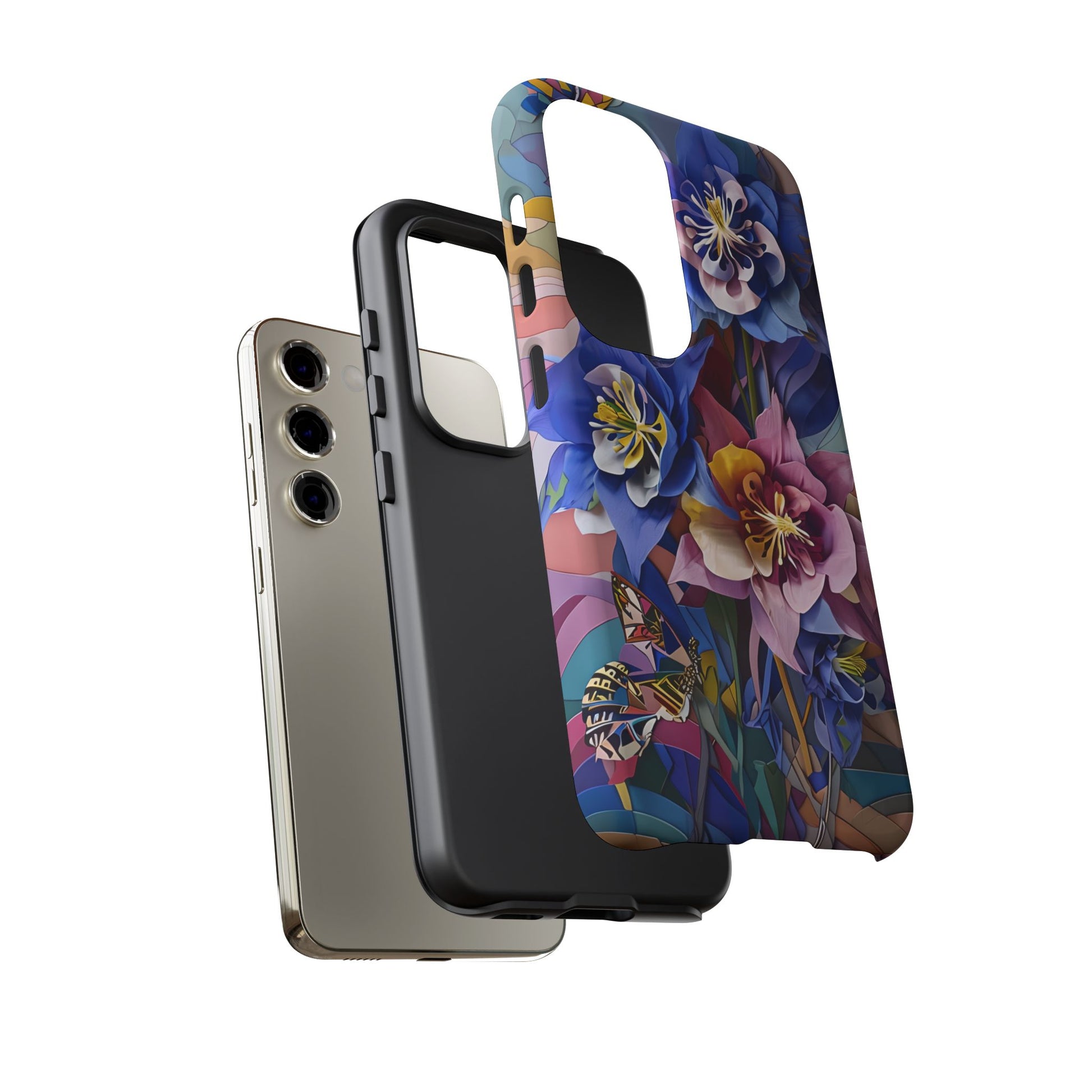 Blue Columbine Carnivale - Artistic Floral & Butterfly Samsung S23 Tough Phone Case - Vibrant Botanical Design