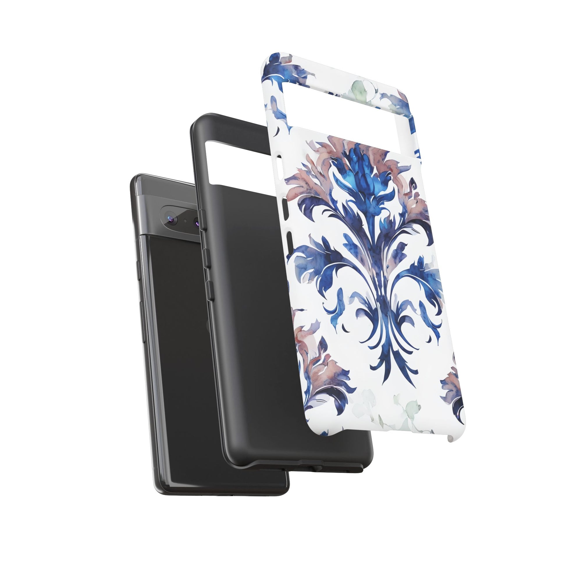 Delft Reverie - Elegant Blue & White Google Pixel 7 Tough Phone Case - Dutch Delftware-Inspired Floral Design