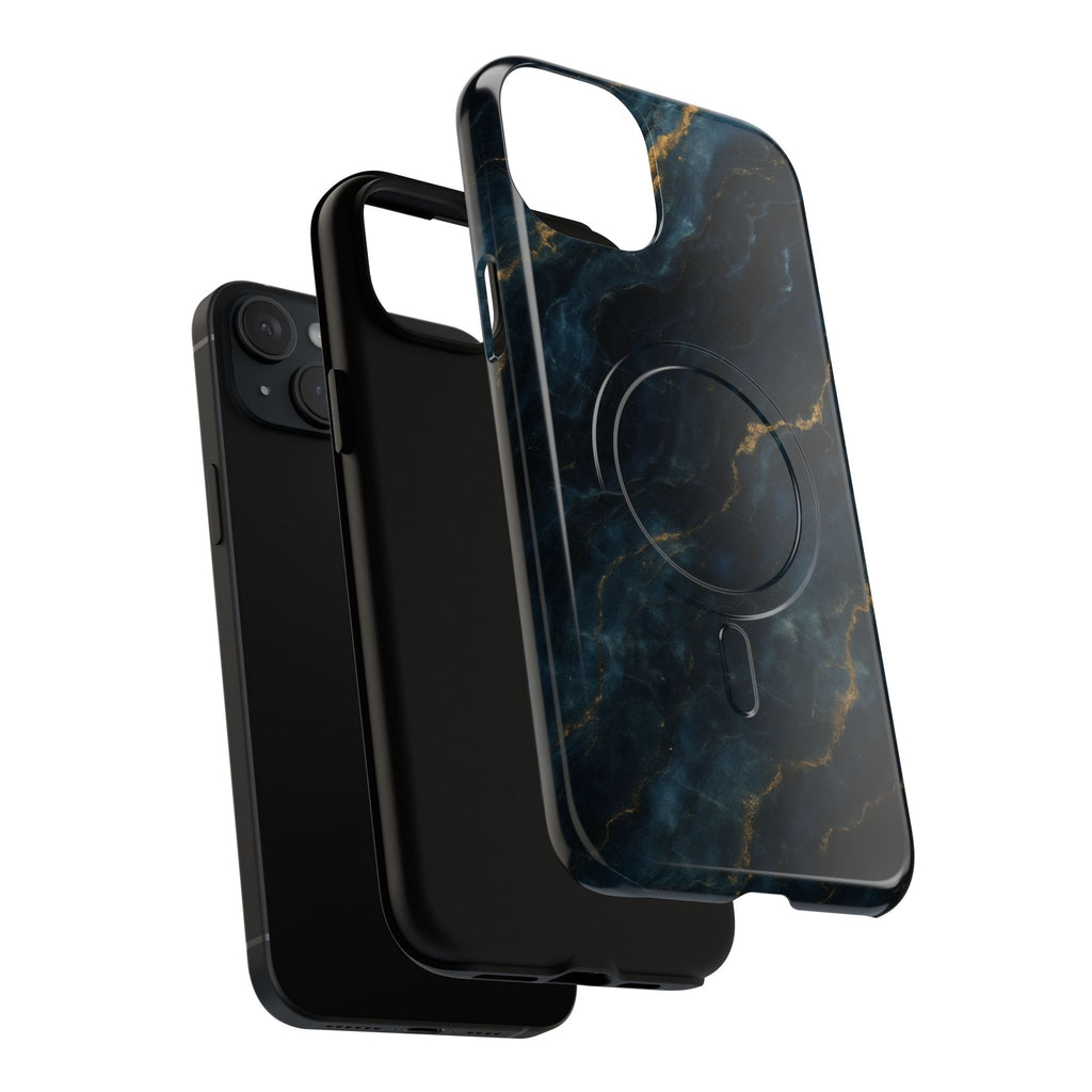 Midnight Marble MagSafe iPhone 15 Plus Case - Deep Blue Marble Design Shockproof Cover