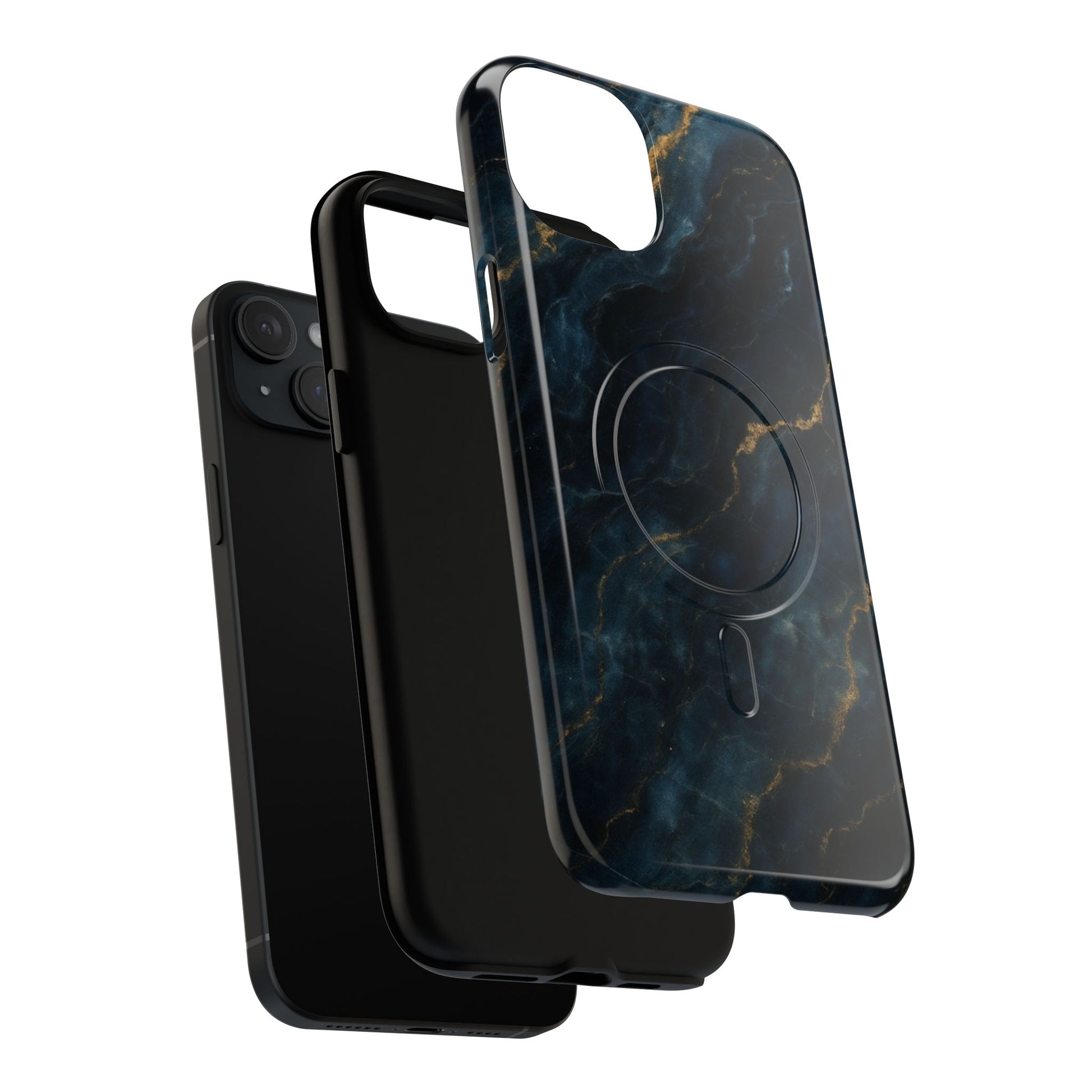 Midnight Marble MagSafe iPhone 15 Plus Case - Deep Blue Marble Design Shockproof Cover