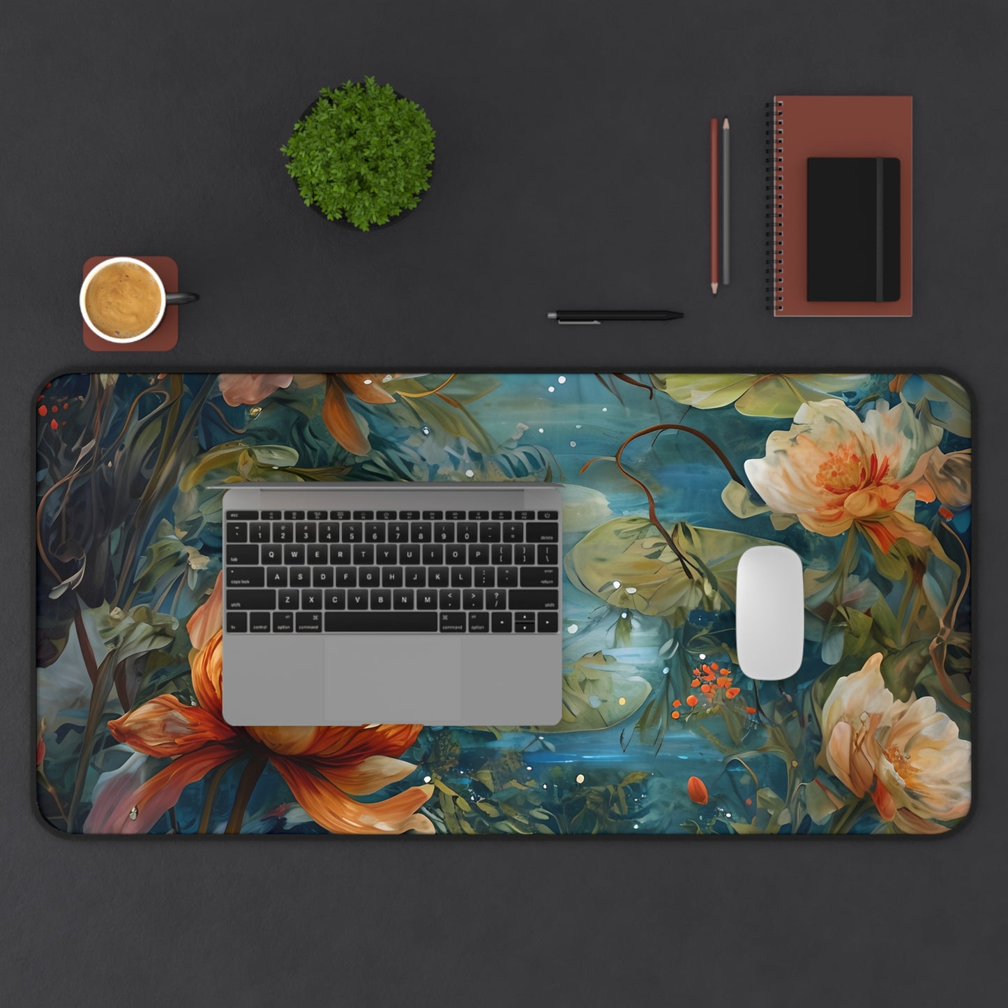 Waterlily Nocturne Designer Desk Mat - Premium Office Desk Pad, 3 Sizes Available, Artistic Workspace Protection
