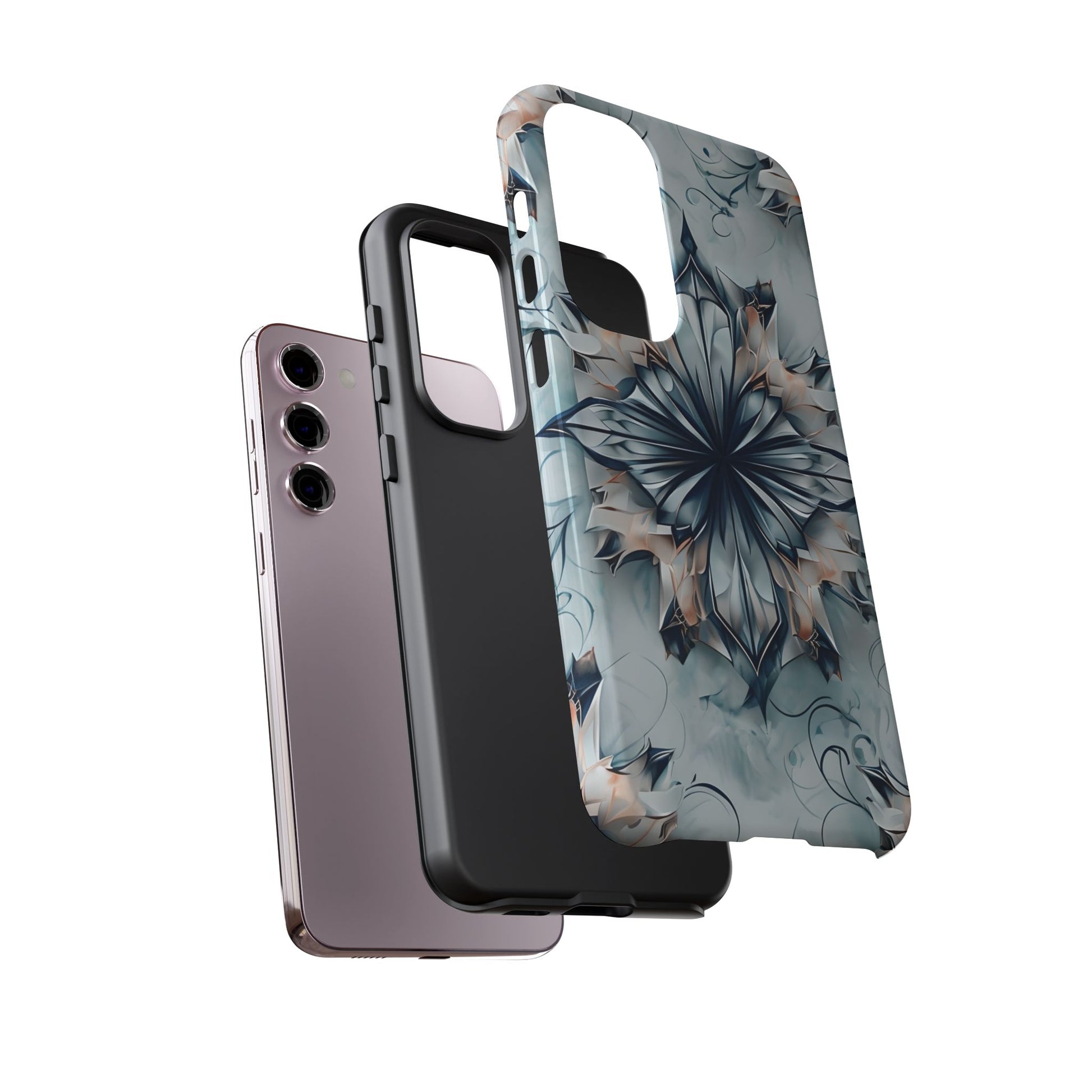 Indigo Mirage - Artistic Kaleidoscope Collection Artistic Floral - Samsung Galaxy S23 Plus Tough Phone Case - Bold Indigo Symmetrical Design