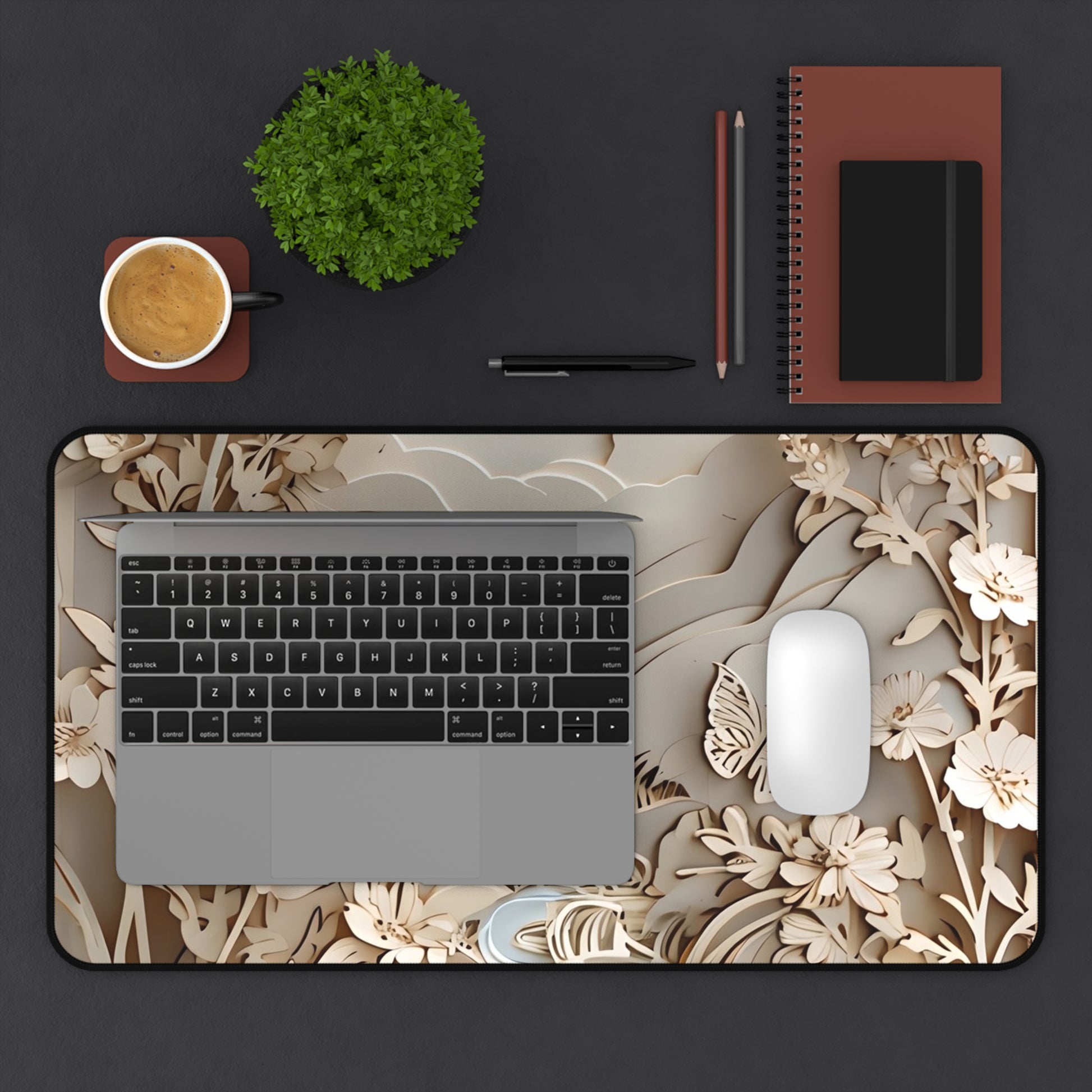 Moonlit Garden Desk Mat - Premium Office Desk Pad, 3 Sizes Available, Textured Illusion on a Smooth Surface