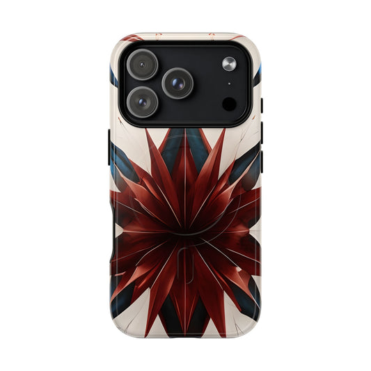Garnet Starburst red white and blue geometric iPhone MagSafe case with large camera cutout