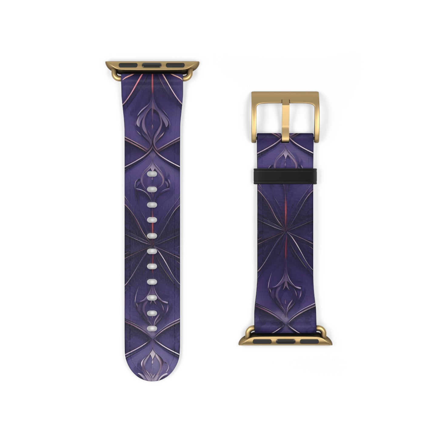 Violet Nebula Apple Watch band strap with gold clasp featuring celestial nebula inspired geometric artwork in rich violet tones