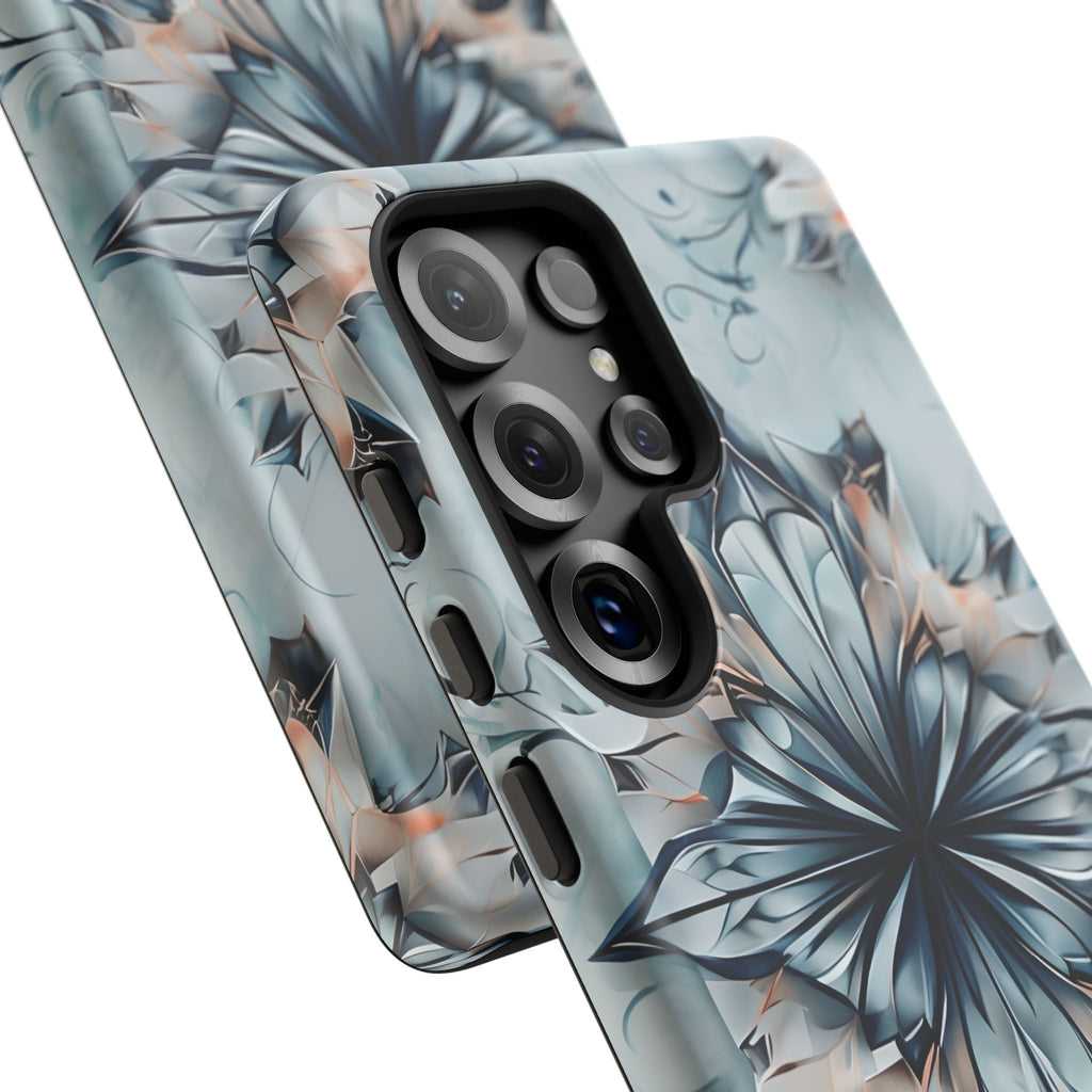 Indigo Mirage - Artistic Kaleidoscope Collection Artistic Floral - Samsung Galaxy S25 Ultra Tough Phone Case - Bold Indigo Symmetrical Design