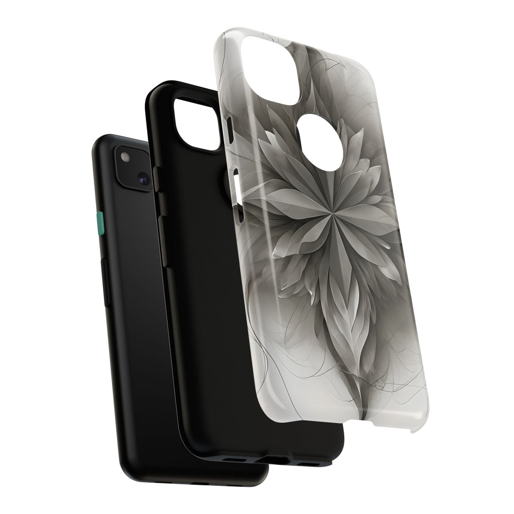 Silver Lotus - Elegant Monochrome Floral Google Pixel 4a Tough Phone Case - Modern Lotus Design