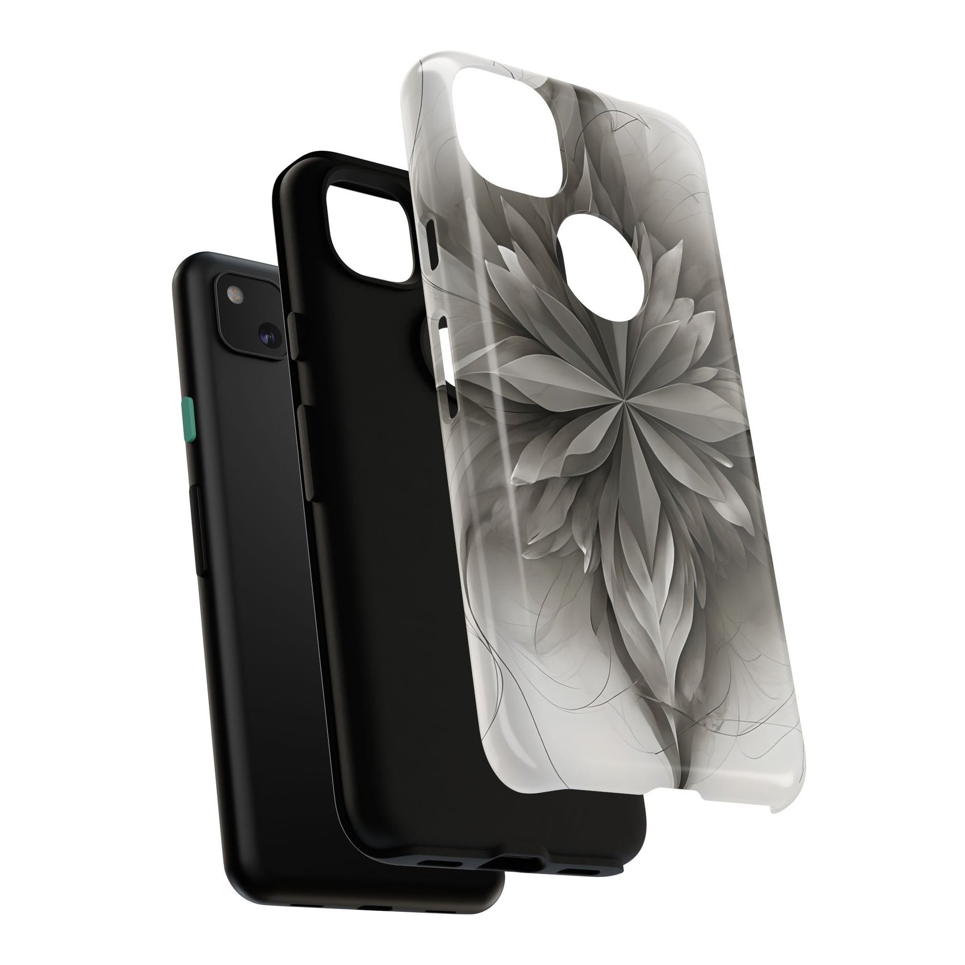 Silver Lotus - Elegant Monochrome Floral Google Pixel 4a Tough Phone Case - Modern Lotus Design