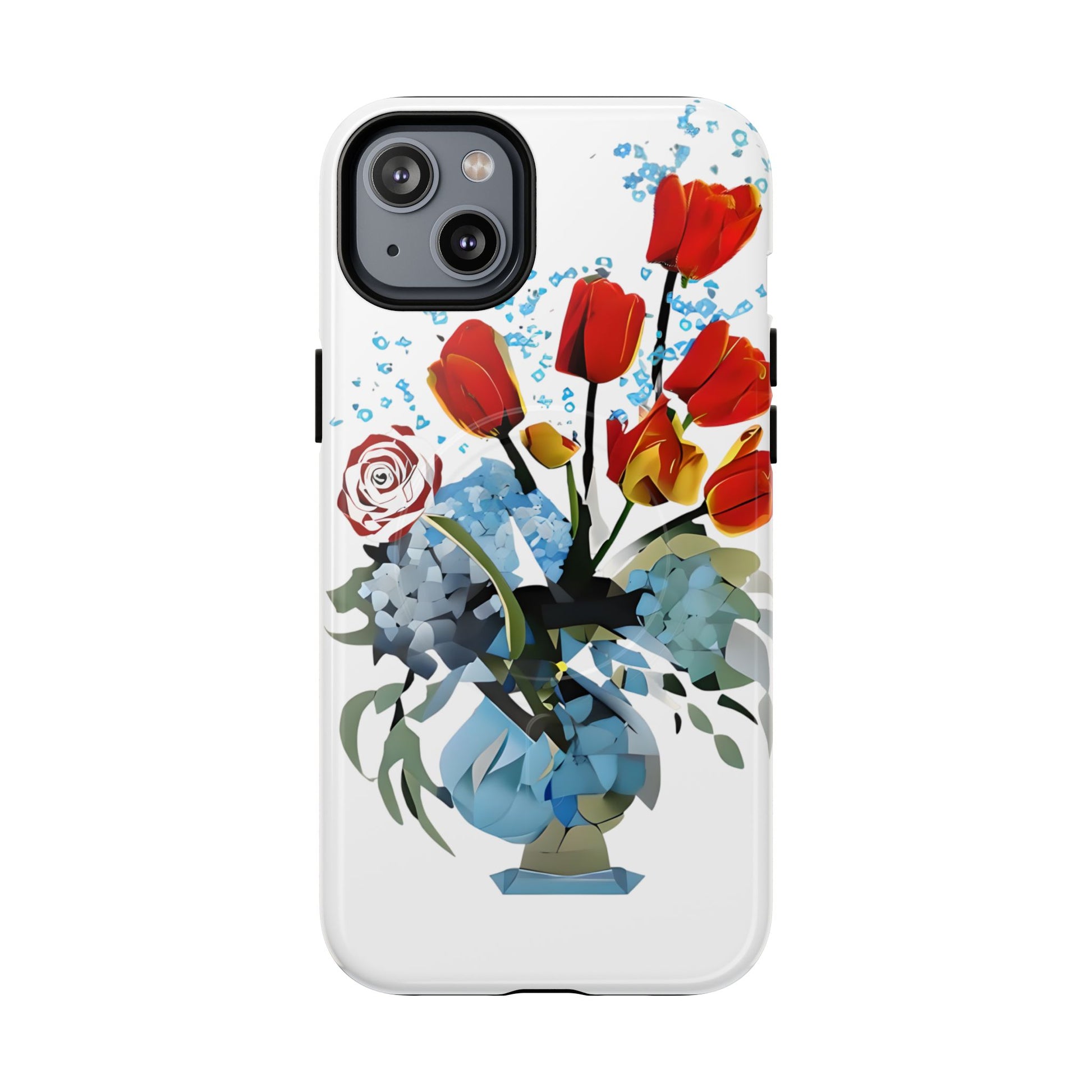 Bouquet Brilliance - Artistic Floral iPhone 14 Plus MagSafe Phone Case - Vibrant Tulip, Rose & Hydrangea Design