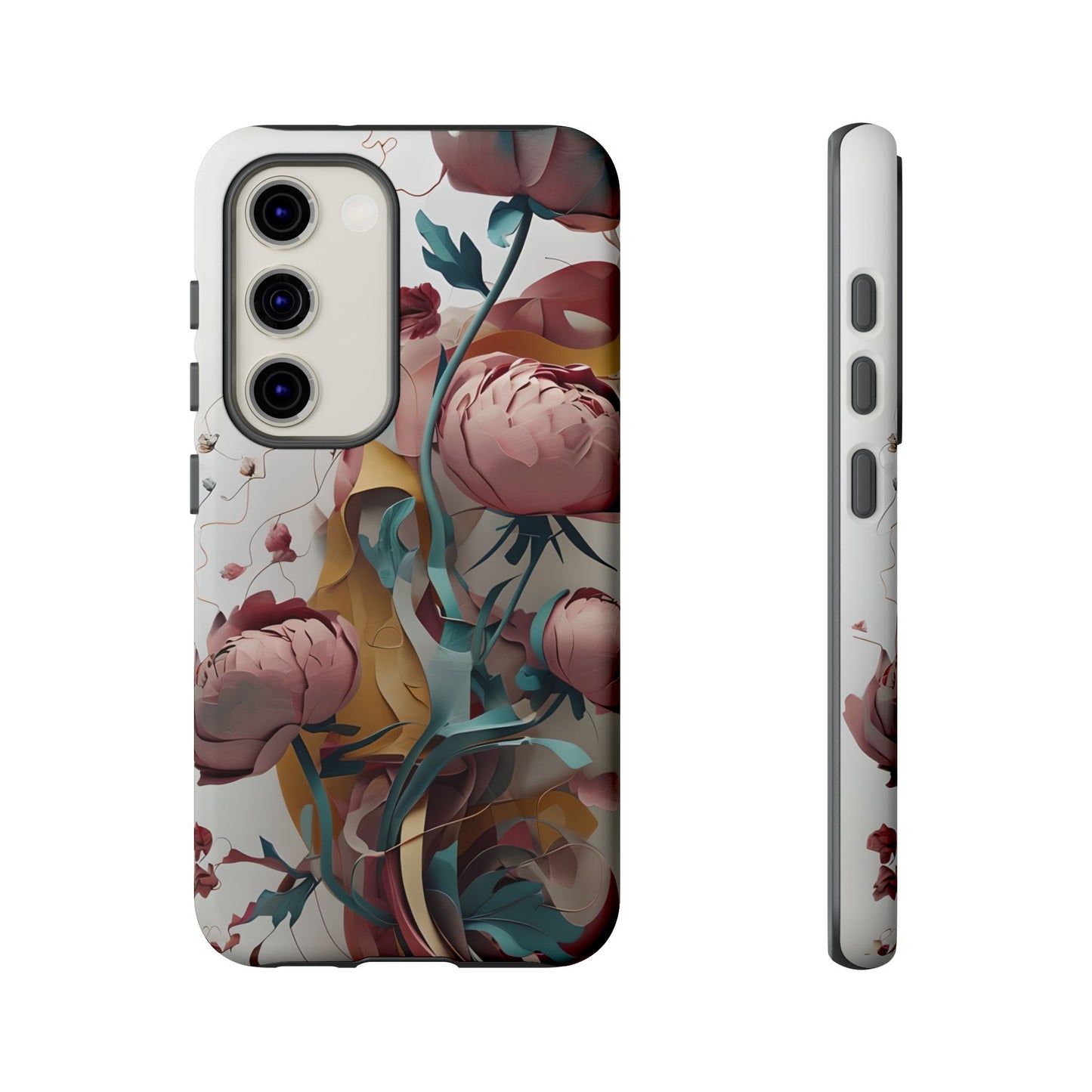Blushing Peony Veil - Elegant Painterly Floral Samsung Galaxy Tough Phone Case - Soft Blush & Teal Peony Design