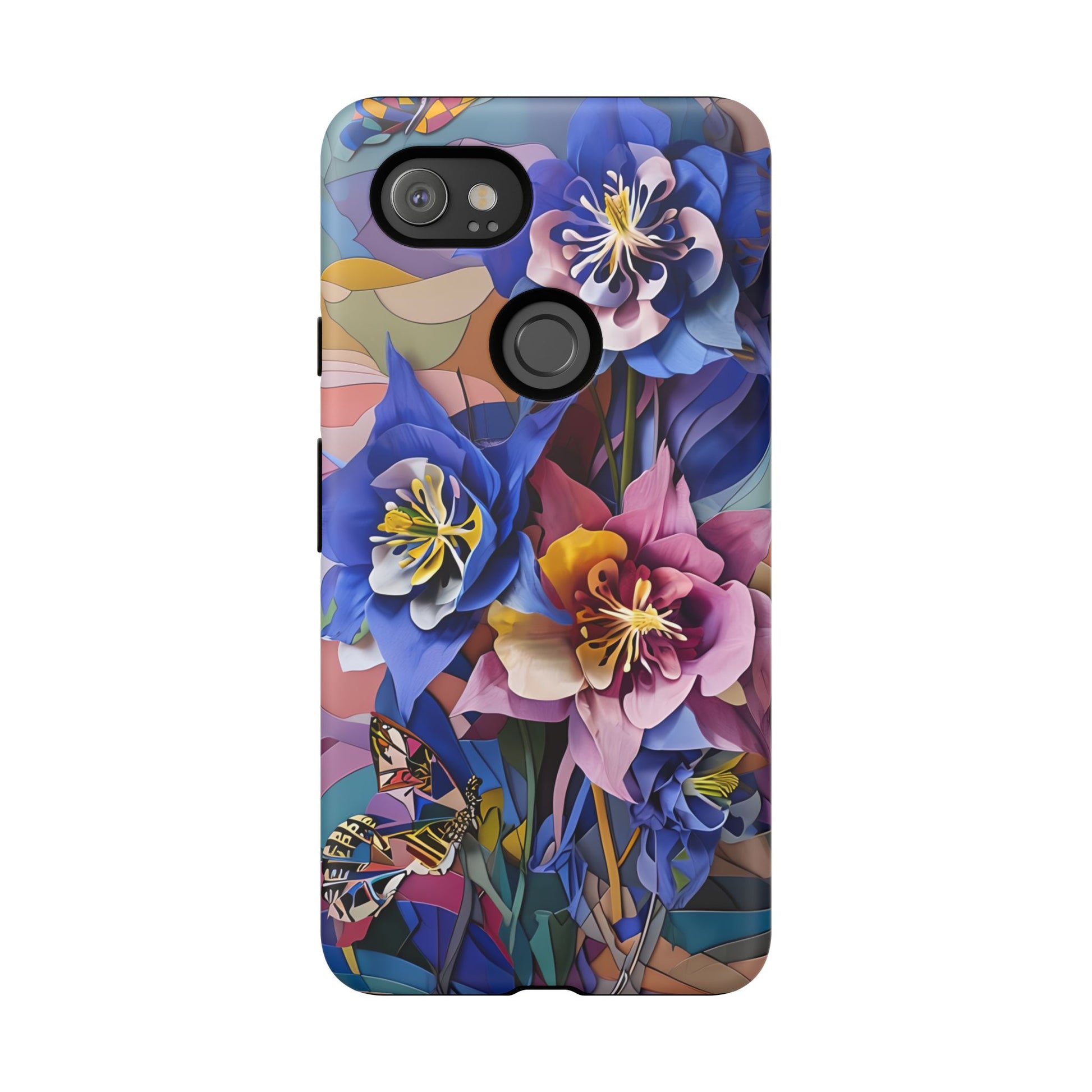 Blue Columbine Carnivale - Artistic Floral & Butterfly Google Pixel 2 XL Tough Phone Case - Vibrant Botanical Design