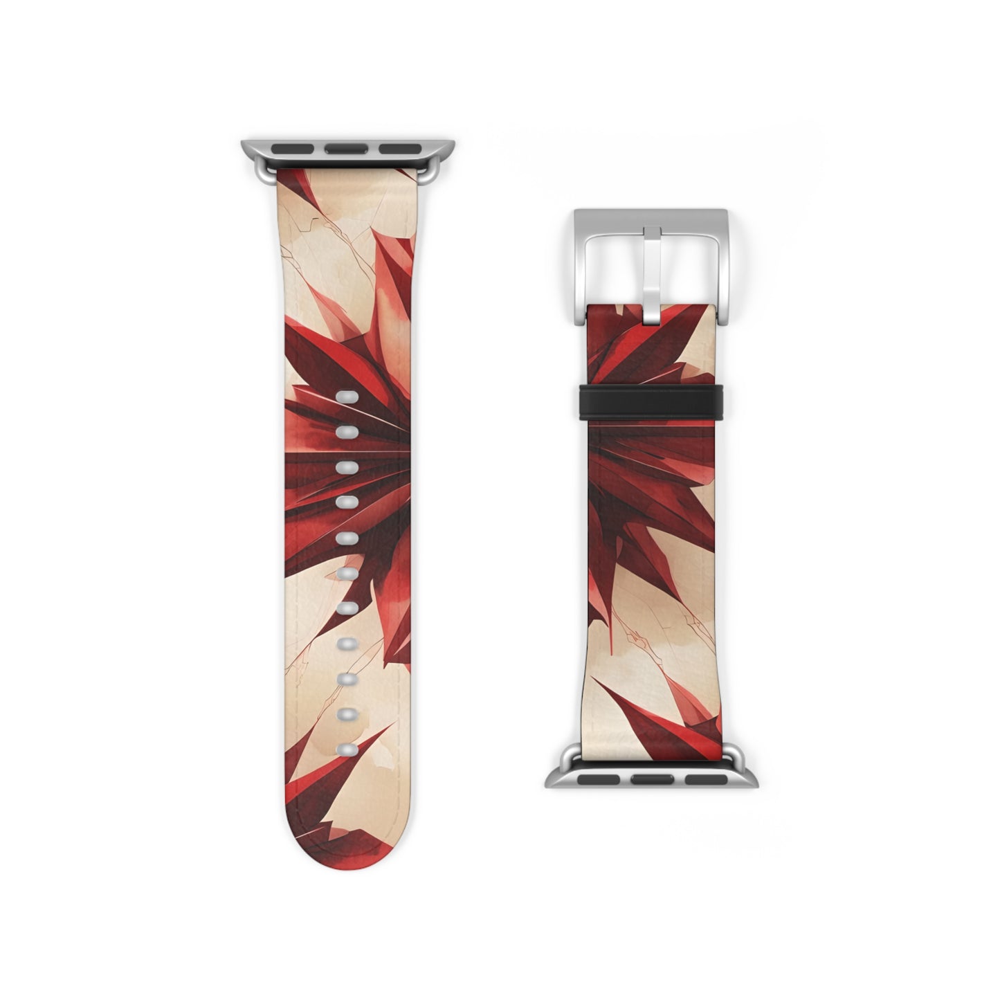 Ruby Compass Apple Watch band strap with silver clasp showing ruby red geometric compass star pattern