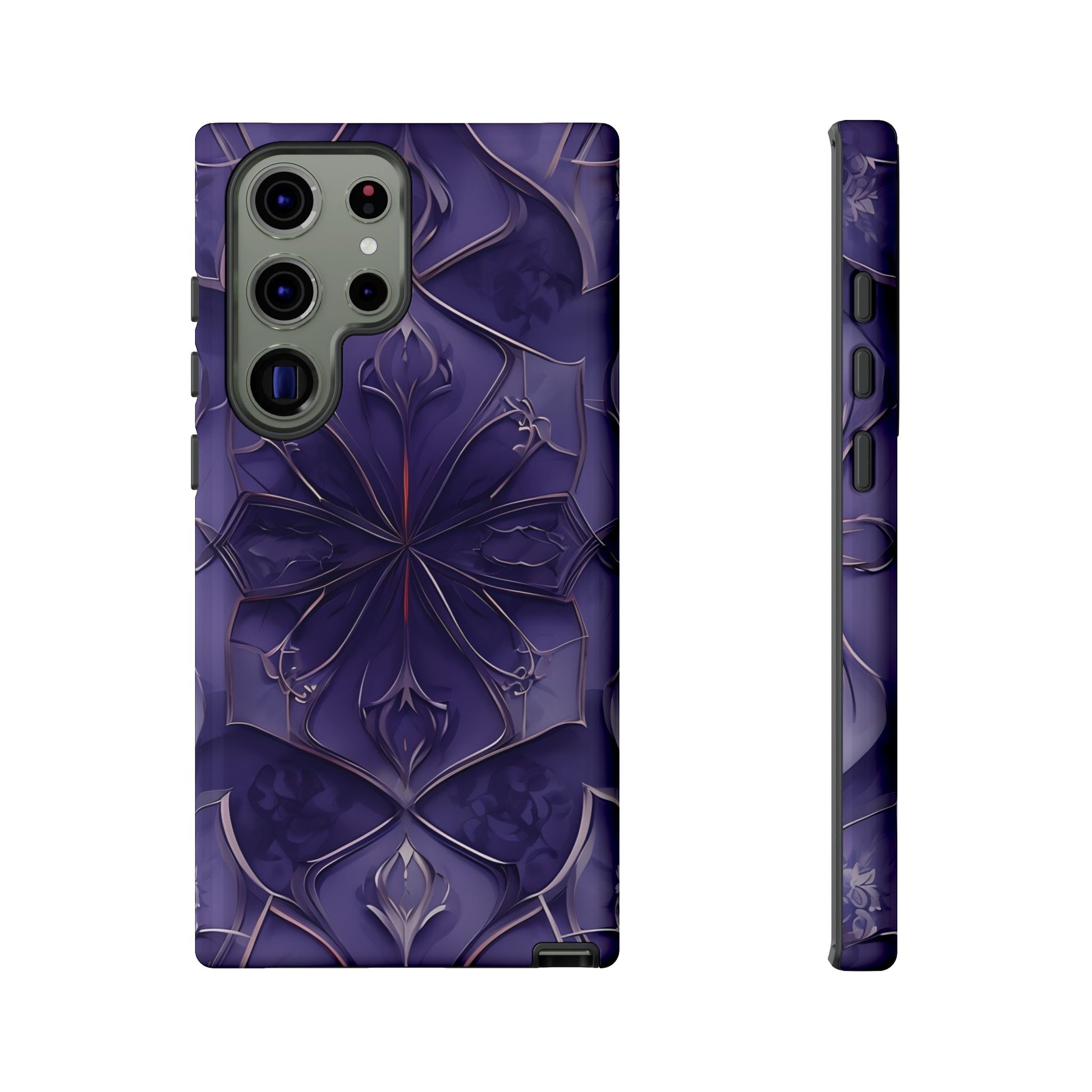 Violet Nebula - Kaleidoscope Collection Artistic Floral Burst - Samsung Galaxy S23 Ultra Tough Phone Case - Bold Purple Symmetrical Design