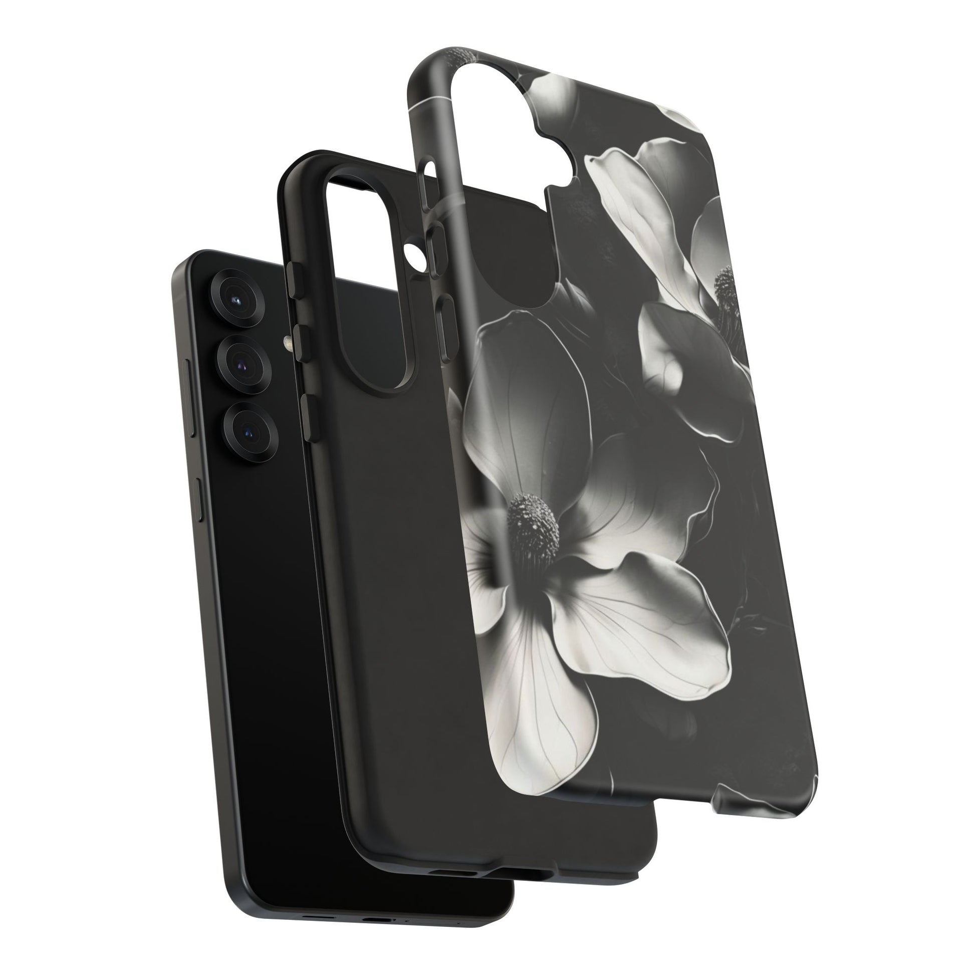 Monochrome Magnolia - Elegant Black & White Floral Samsung Galaxy S25 Plus Tough Phone Case - Artistic Magnolia Design