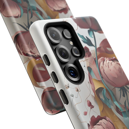 Blushing Peony Veil - Elegant Painterly Floral Samsung Galaxy Tough Phone Case - Soft Blush & Teal Peony Design