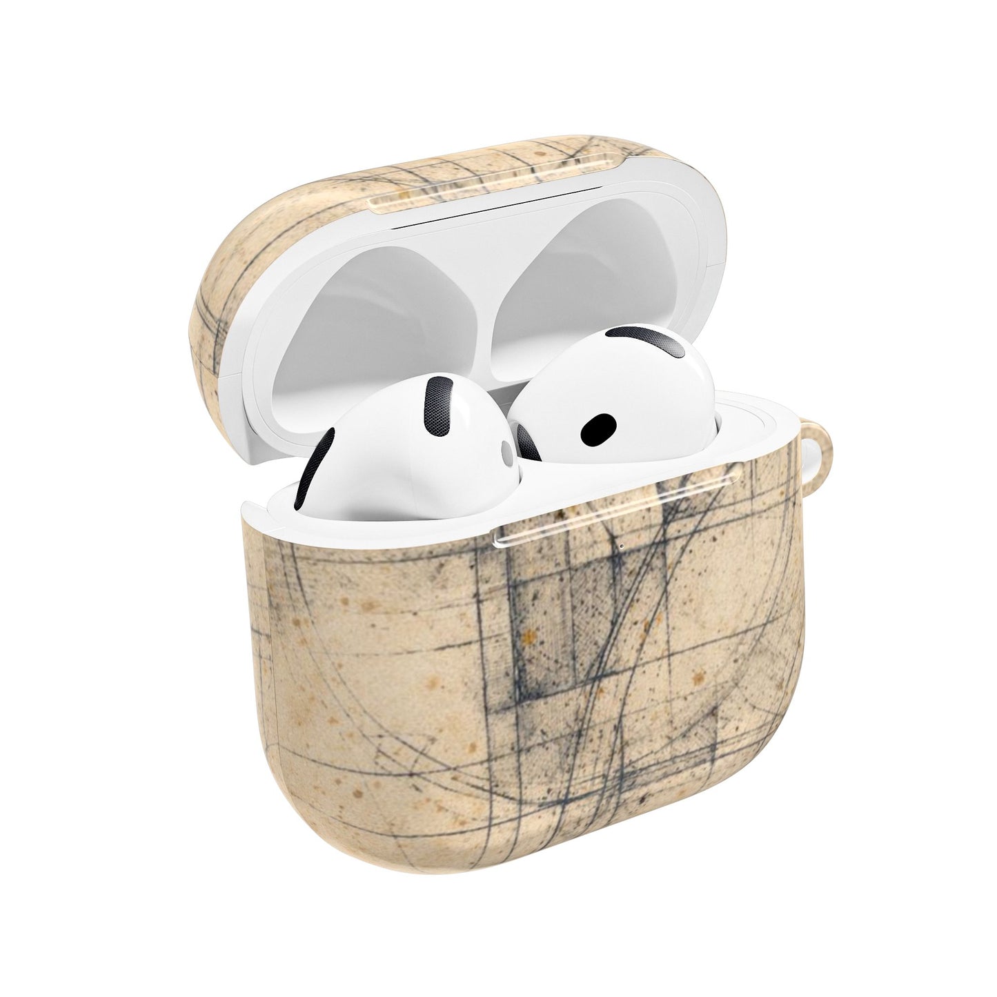 Architectural Parchment Blueprint AirPods Case - Minimalist Technical Sketch Design for Gen 1–4 & Pro