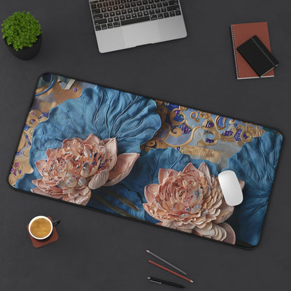 Peony Midnight Tapestry Designer Desk Mat - Premium Office Desk Pad, 3 Sizes Available, Artistic Workspace Protection