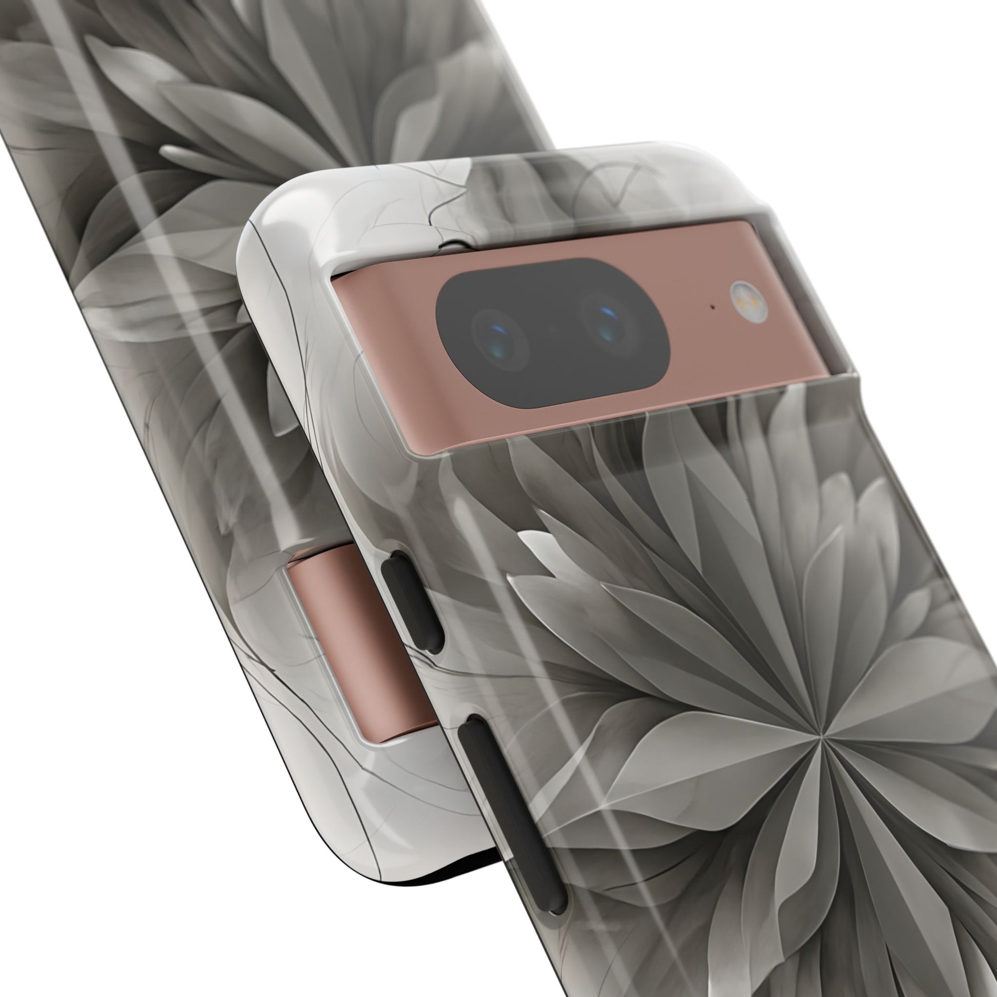 Silver Lotus - Elegant Monochrome Floral Google Pixel 8 Tough Phone Case - Modern Lotus Design