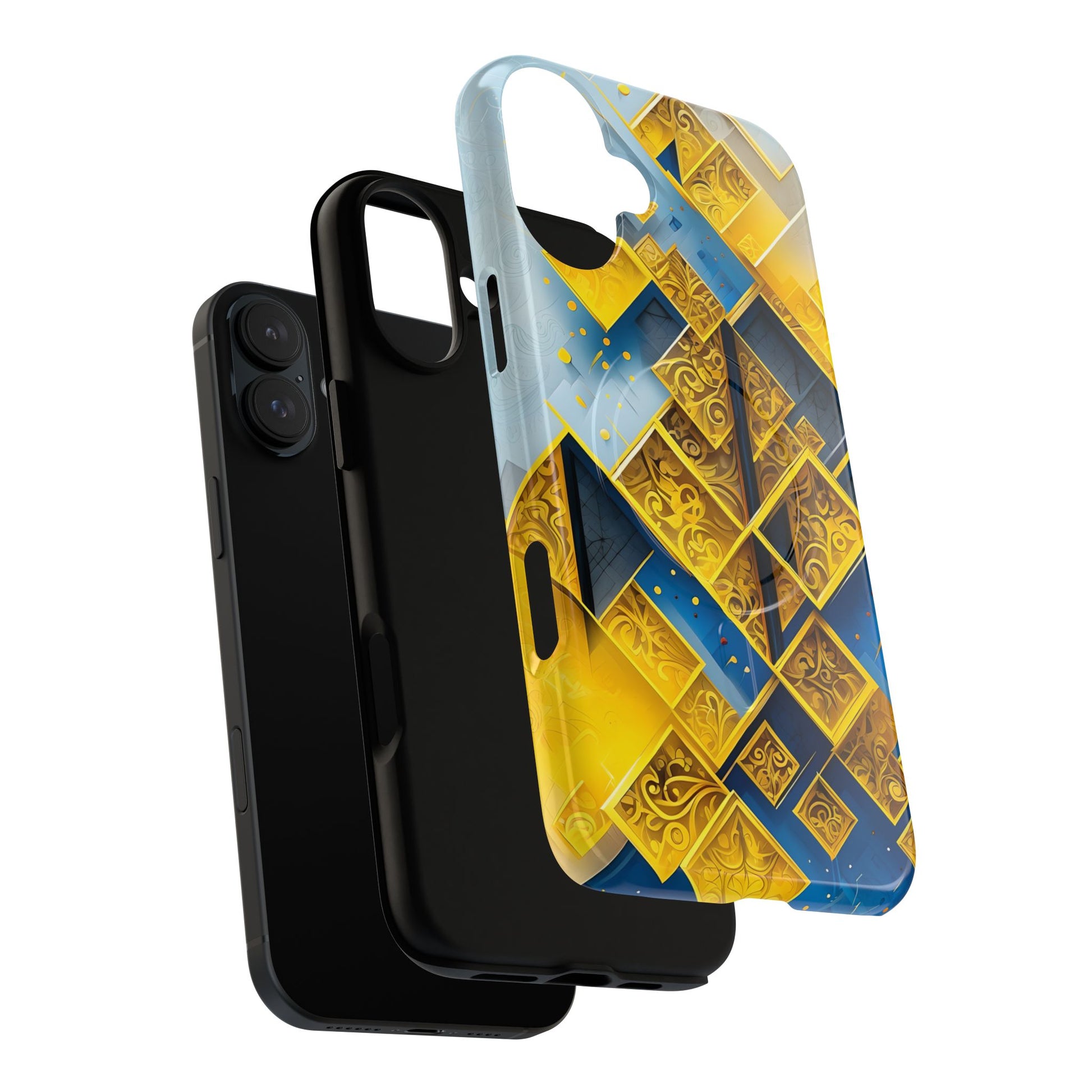 Golden Ascent Luxe Geometric iPhone 16 Plus- MagSafe Compatible - Elegant Abstract Gold Design