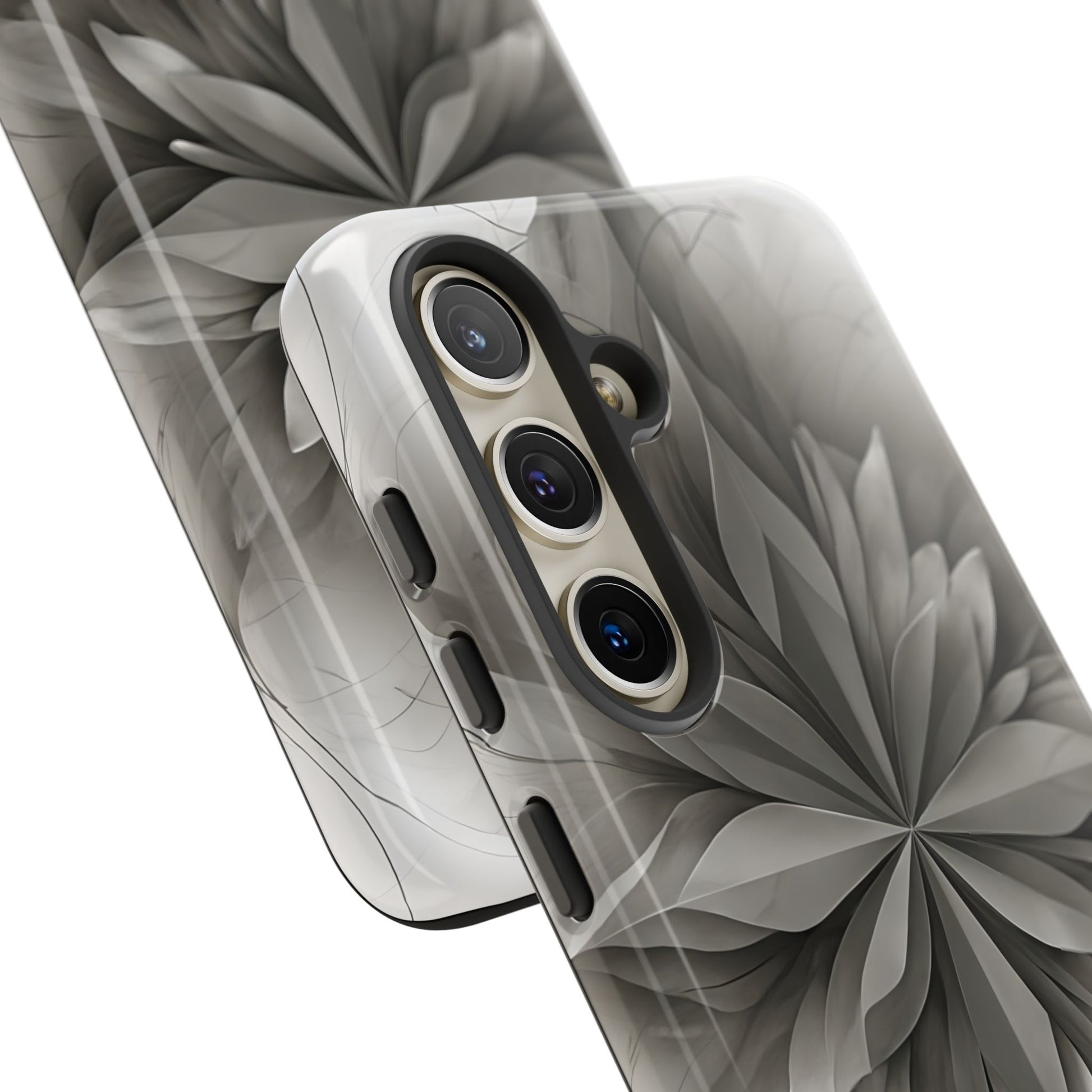 Silver Lotus - Elegant Monochrome Floral Samsung Galaxy S24 Tough Phone Case - Modern Lotus Design